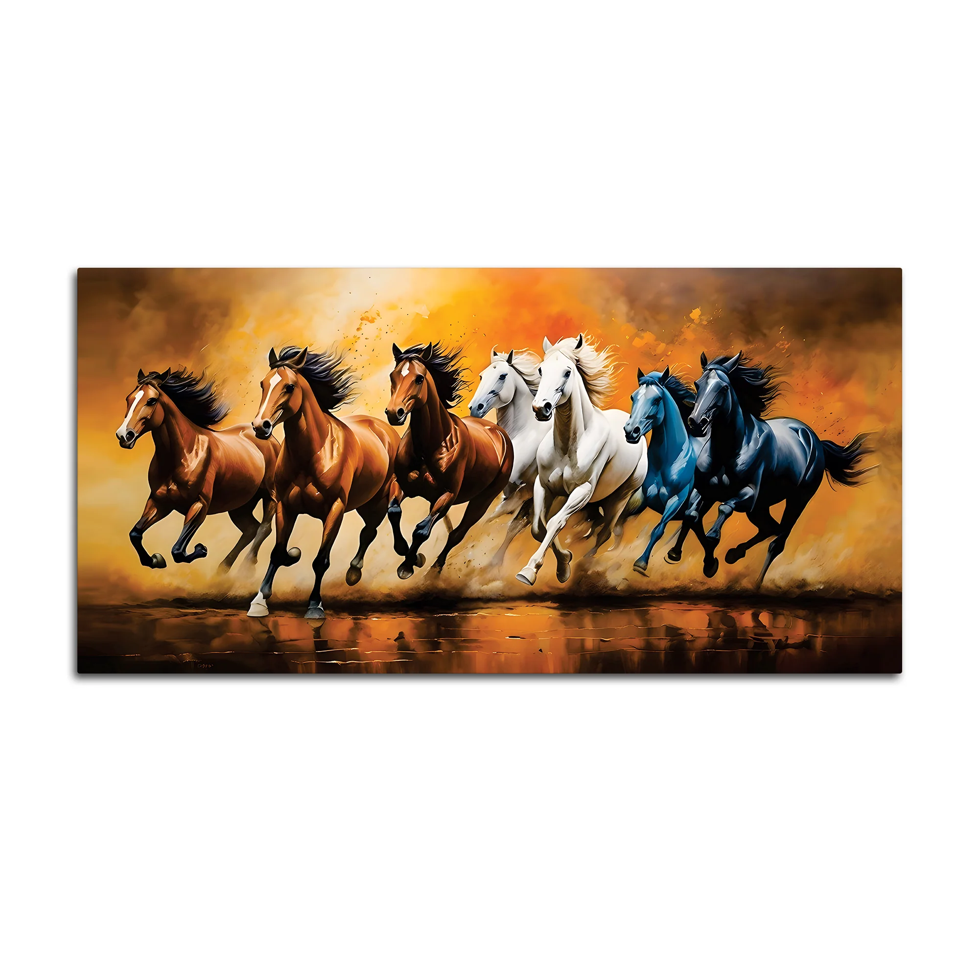 Scenic view of Seven Horses Running Canvas Wall Painting - Image 7