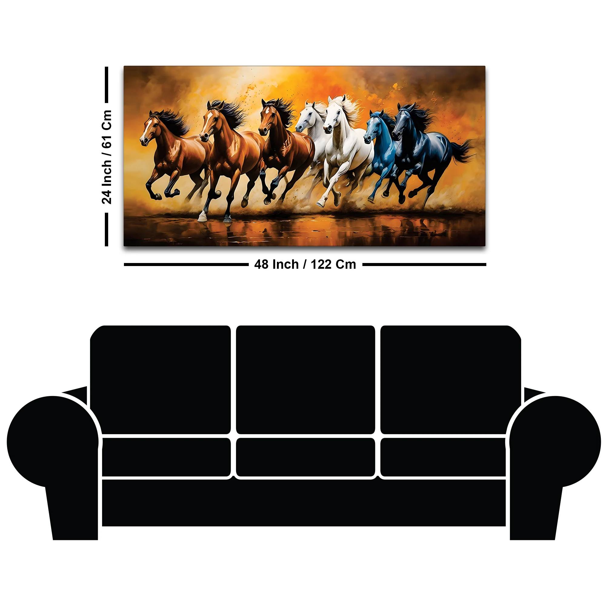 Scenic view of Seven Horses Running Canvas Wall Painting - Image 8