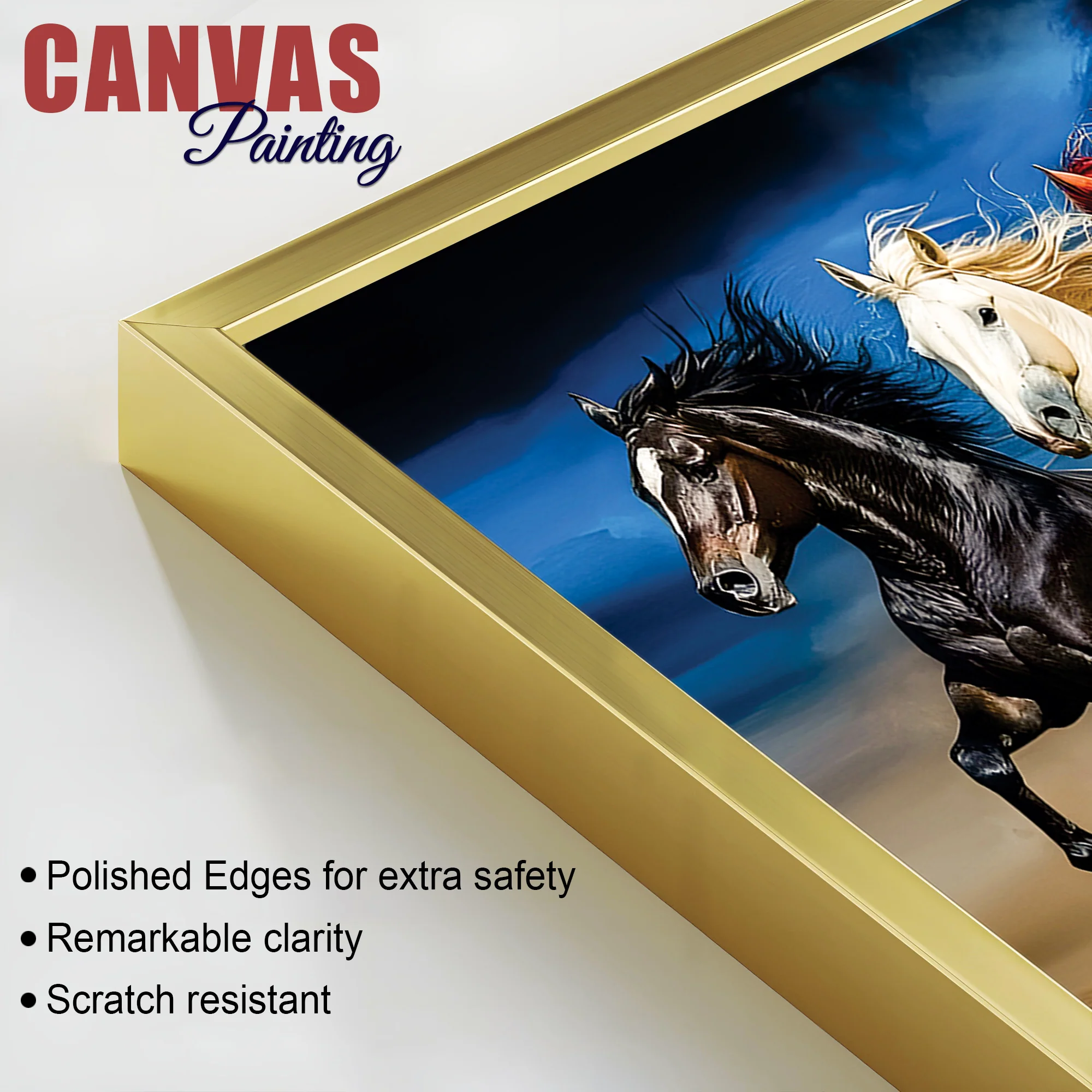 Scenic view Seven Horses Running at Night Canvas Wall Painting - Image 6