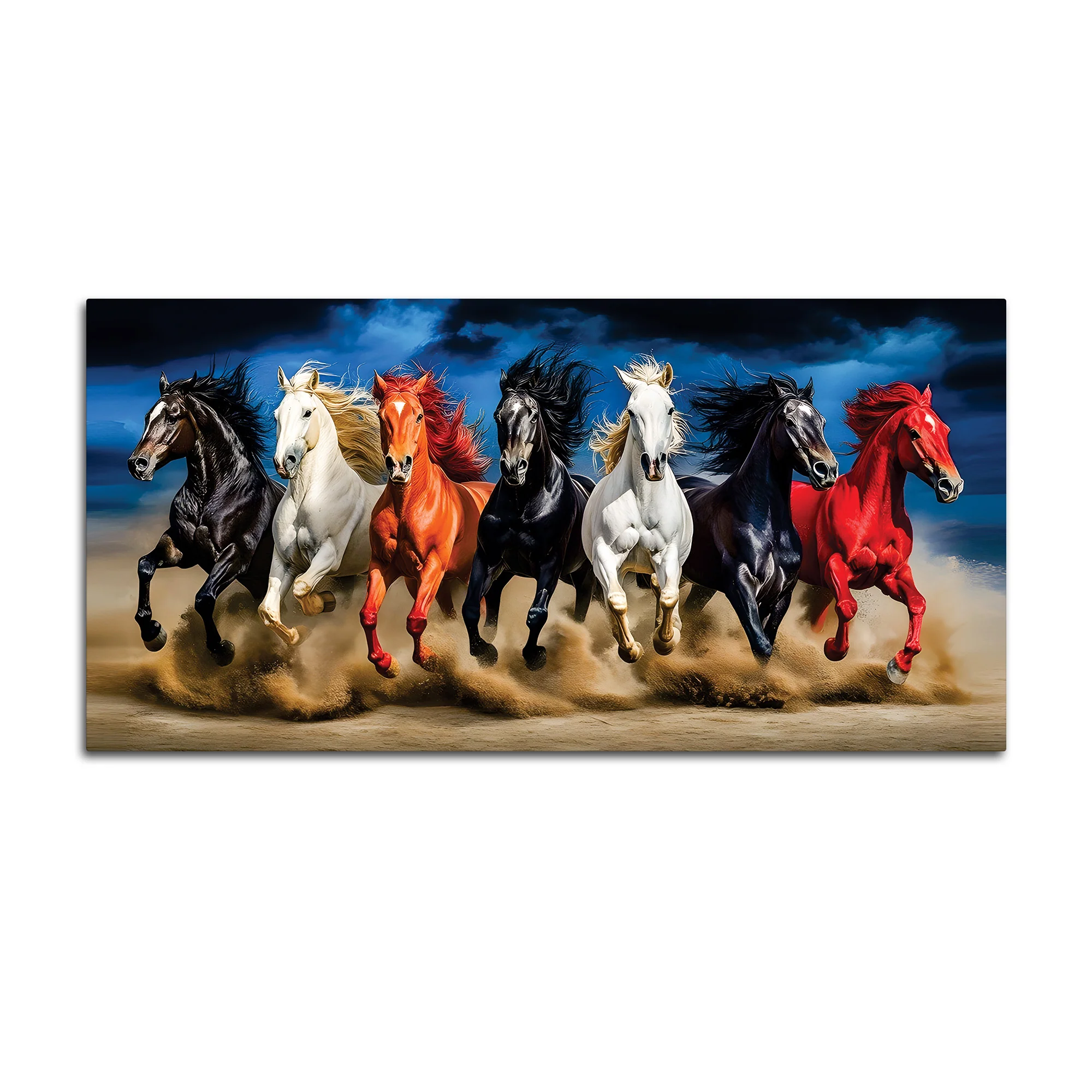 Scenic view Seven Horses Running at Night Canvas Wall Painting - Image 7