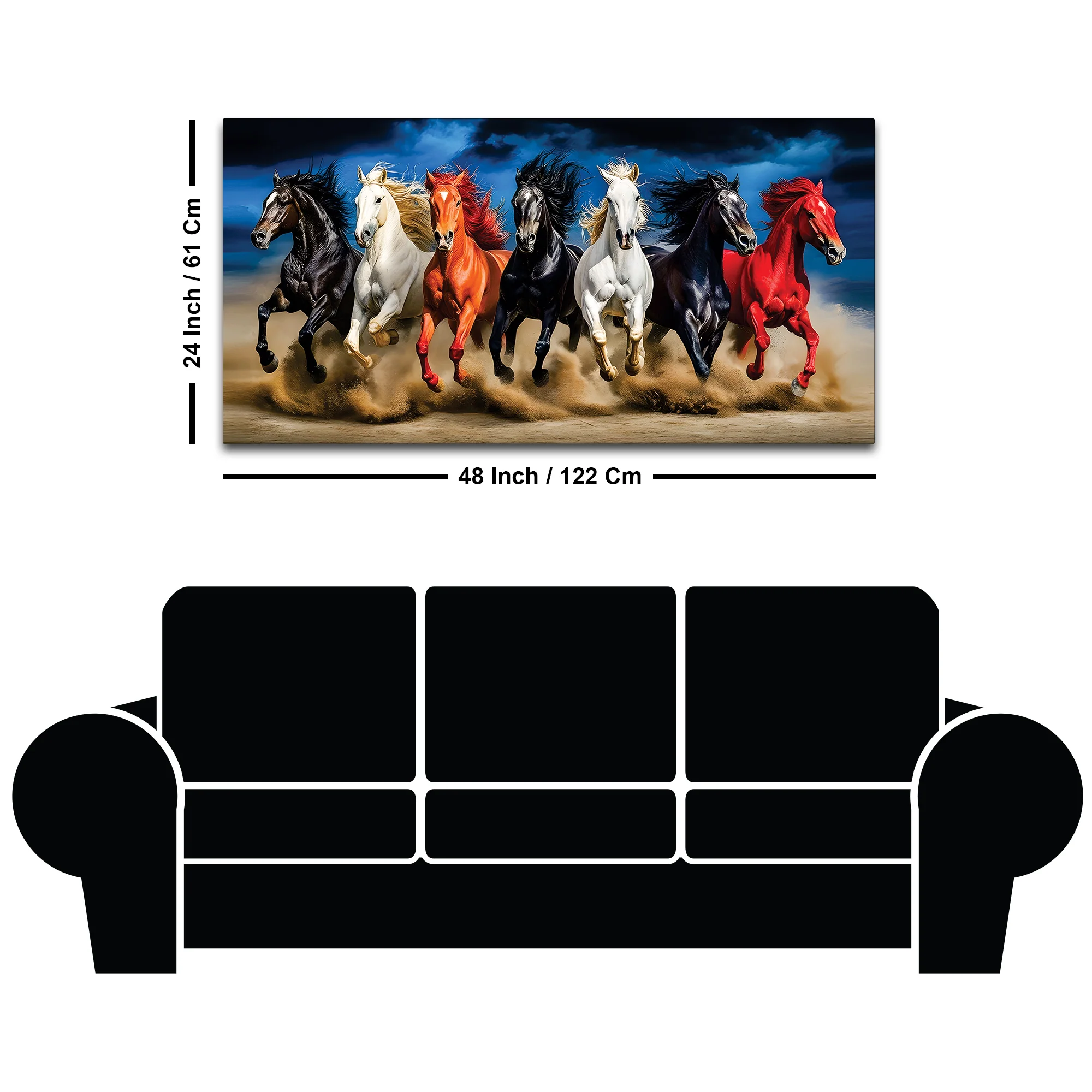 Scenic view Seven Horses Running at Night Canvas Wall Painting - Image 8