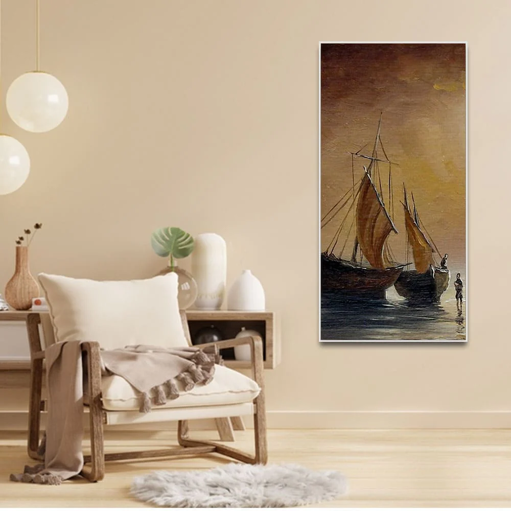 Sea Ships with Fishermen Canvas Wall Painting - Image 3
