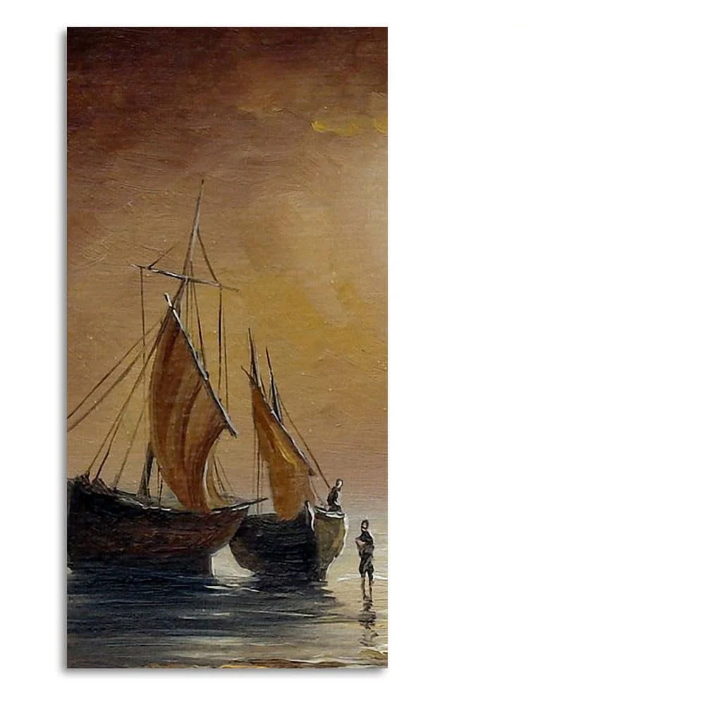 Sea Ships with Fishermen Canvas Wall Painting - Image 4