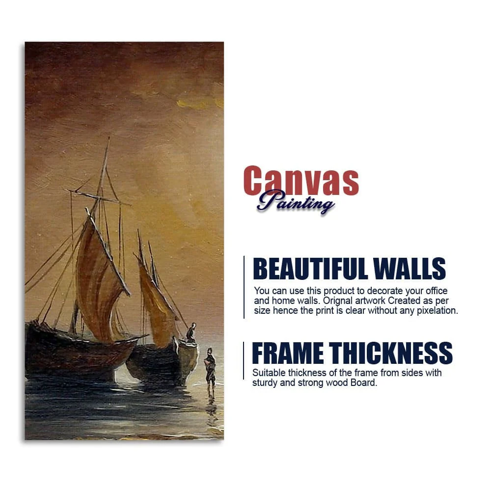 Sea Ships with Fishermen Canvas Wall Painting - Image 6