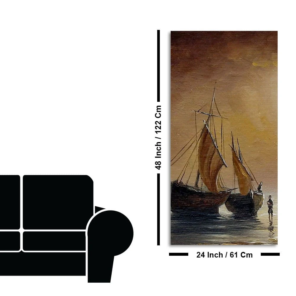 Sea Ships with Fishermen Canvas Wall Painting - Image 7
