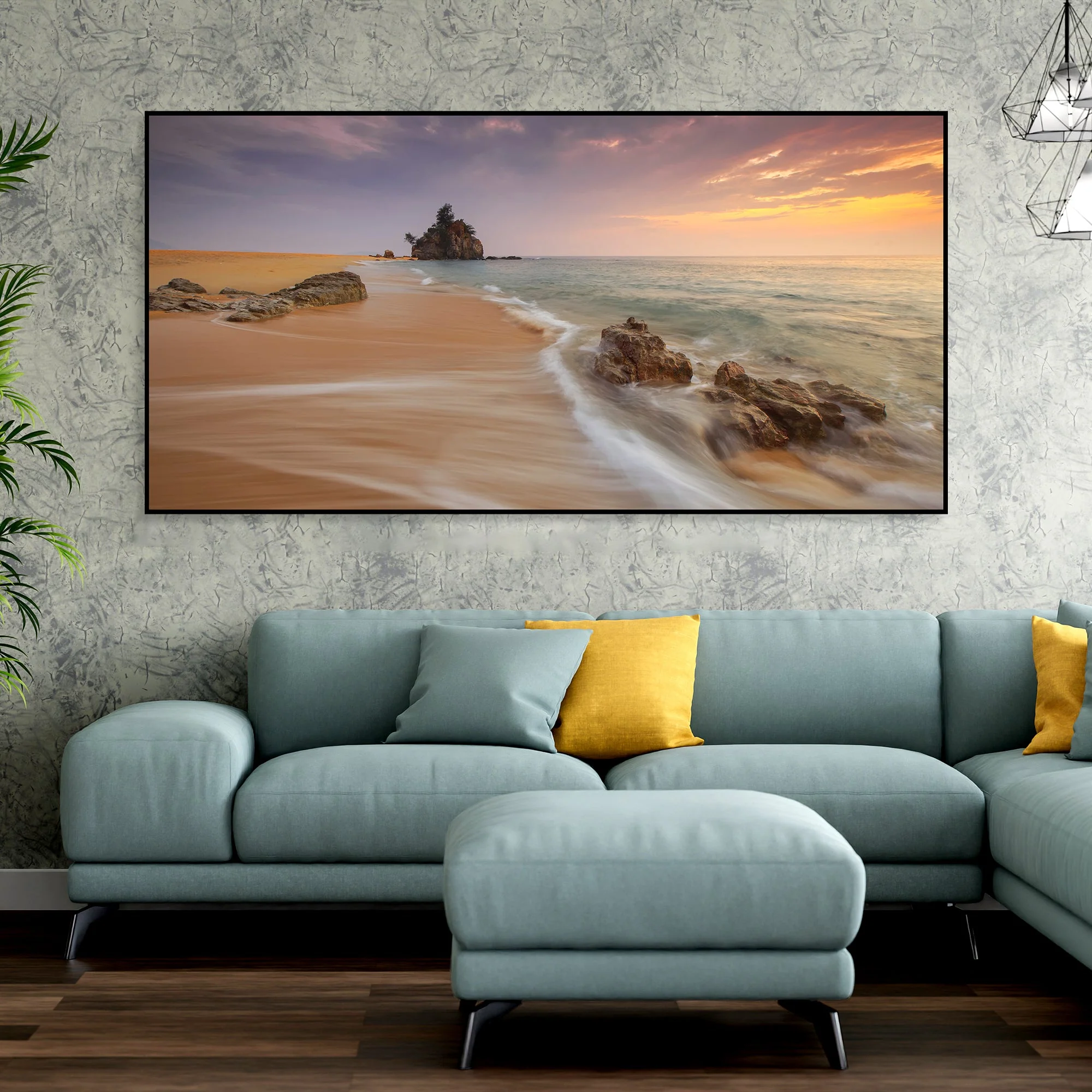 Sea Bay Sunset Colorful Frame Wall Painting - Image 3
