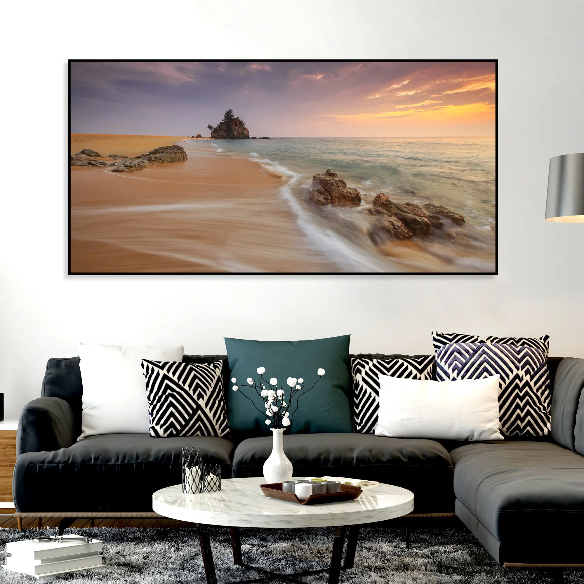 Sea Bay Sunset Colorful Frame Wall Painting - Image 4