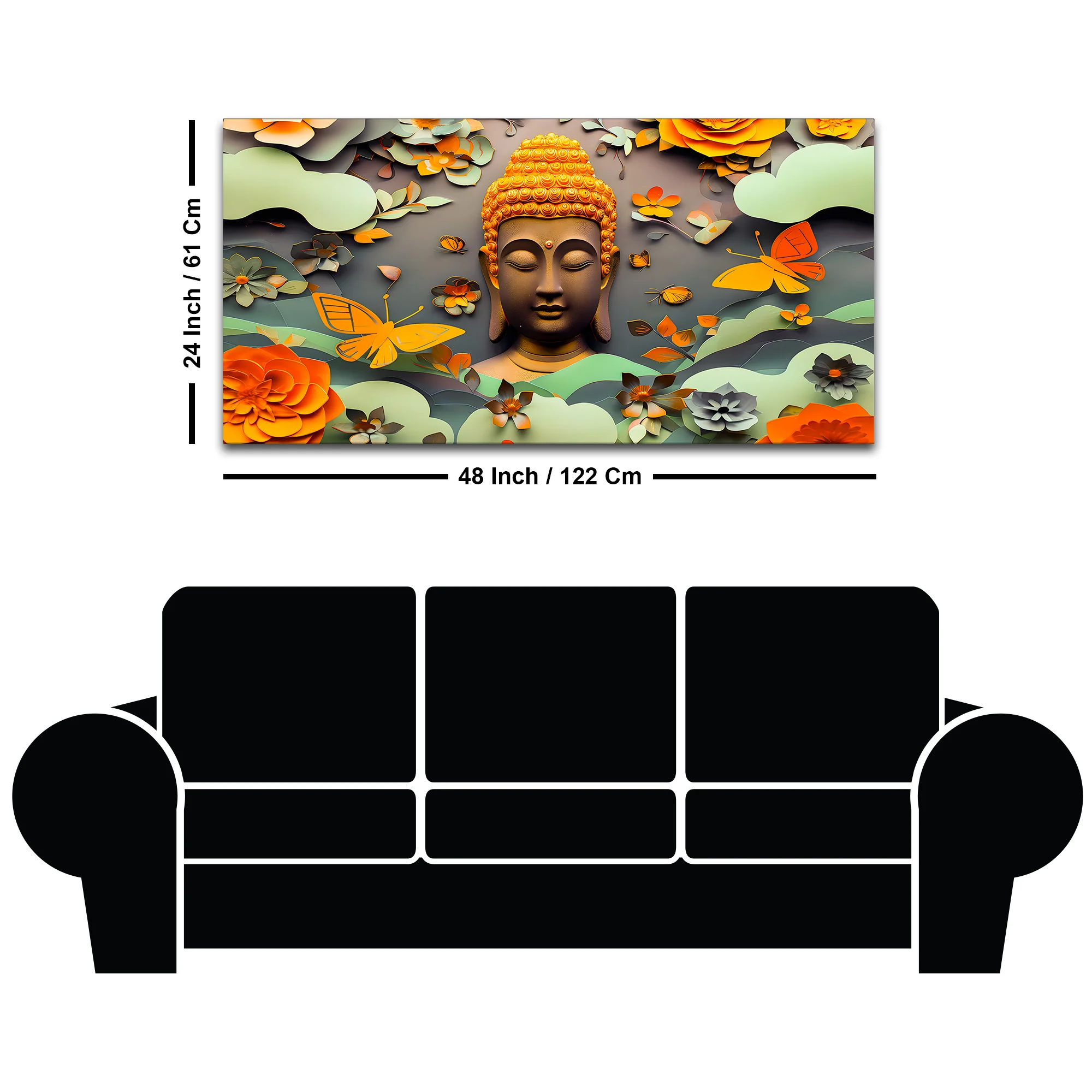 Serene Buddha Wall Canvas Painting with Floral & Butterfly Design - Image 8