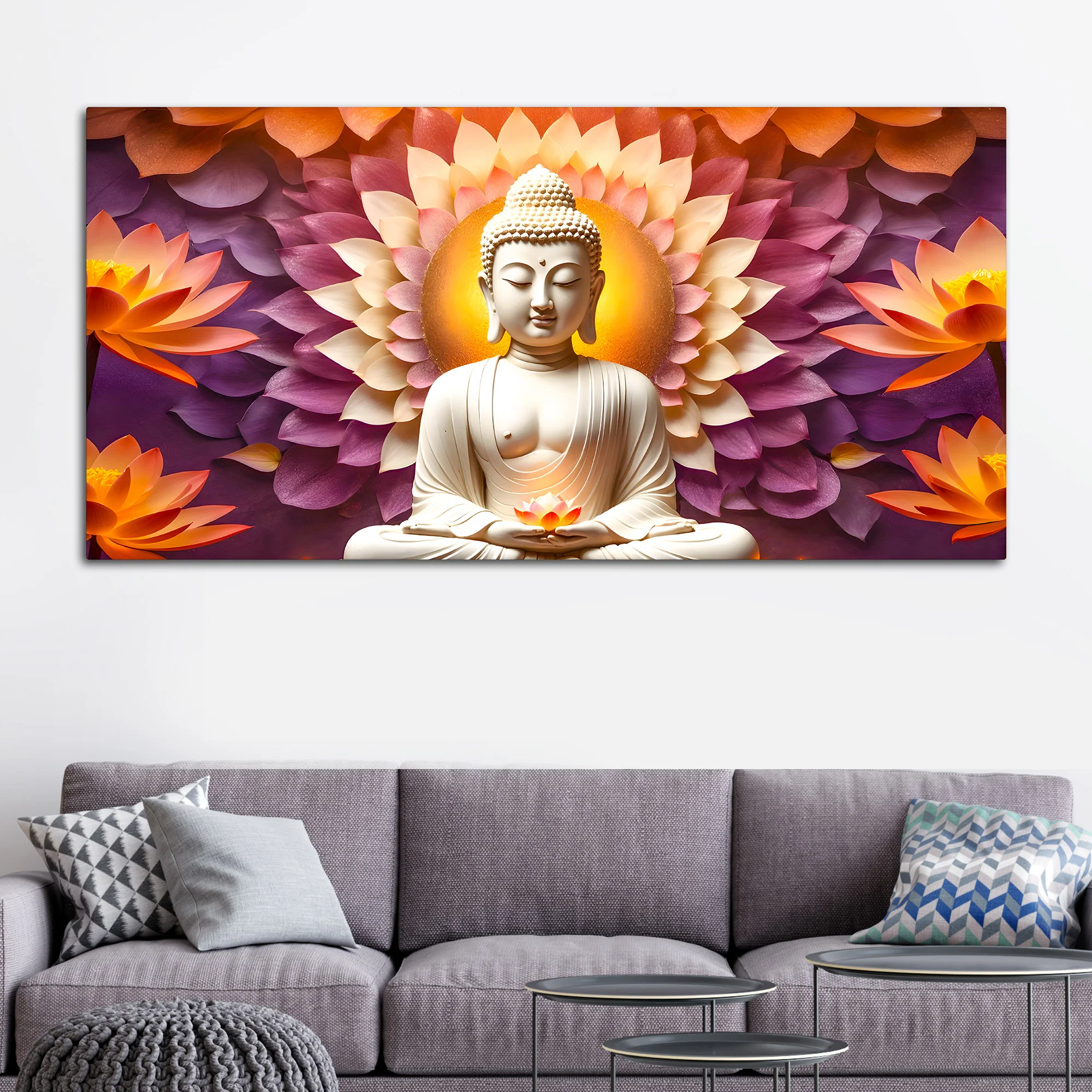 Serene Buddha Wall Painting on Canvas for Home Decoration - Image 3