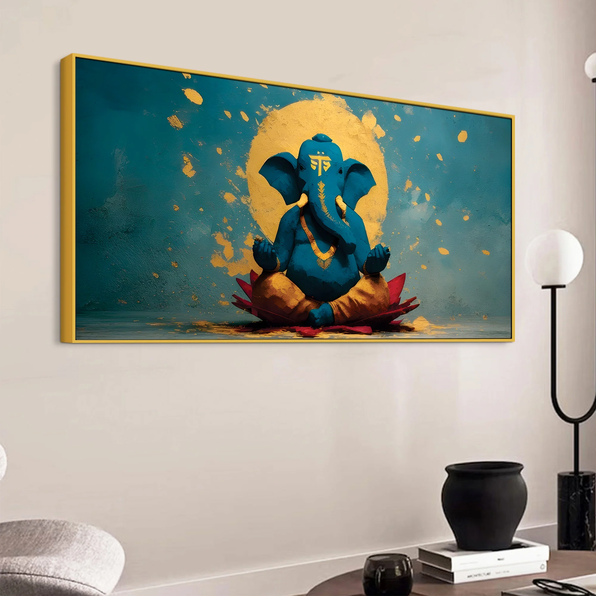 Serene Lord Shri Ganesh Sitted Peacefully in Meditation Creative Canvas Wall Painting for Home & Office Decor – Modern Devotional Wall Art - Image 5