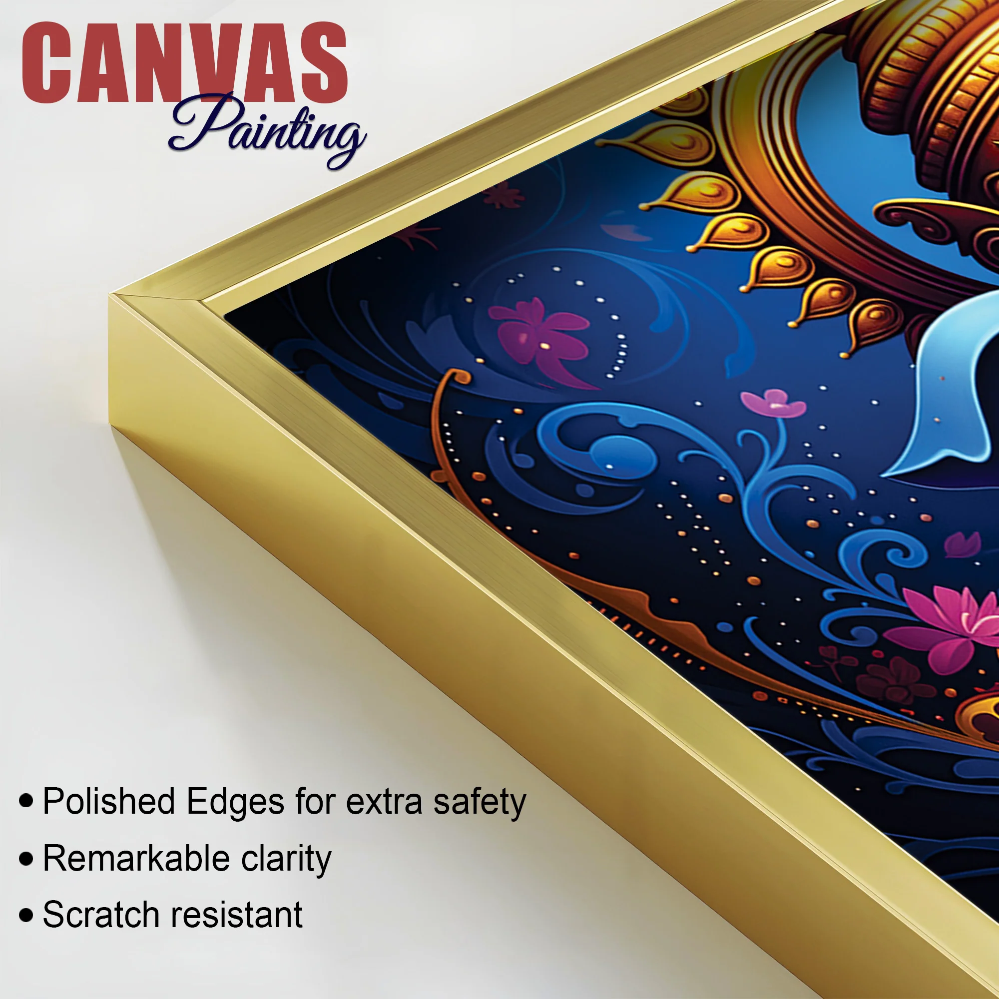 Serene Lord Shri Ganesha Blue Floral Themed Canvas Wall Painting for Home & Office – Luxury Spiritual Decor - Image 6
