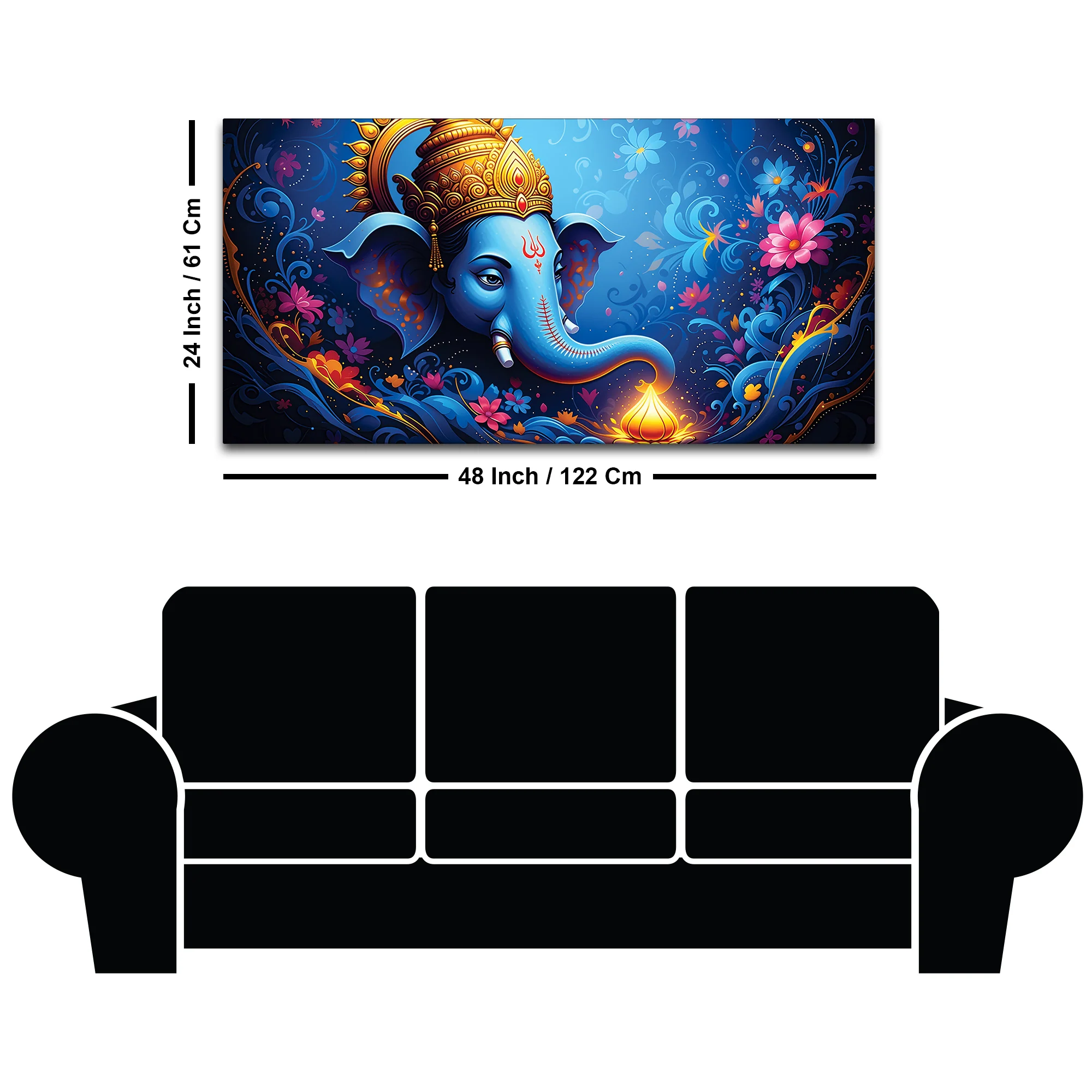 Serene Lord Shri Ganesha Blue Floral Themed Canvas Wall Painting for Home & Office – Luxury Spiritual Decor - Image 8