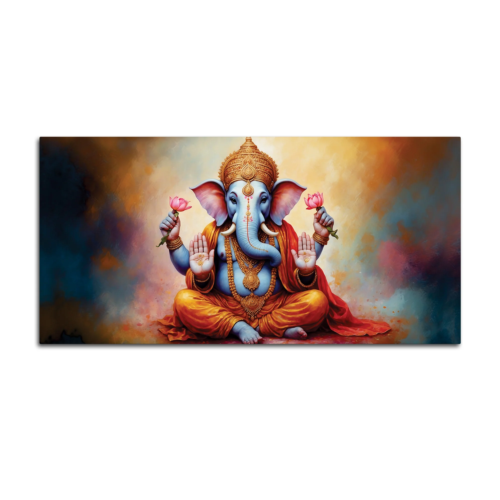 Serene Lord Shri Ganesha Giving Blessings Portrait Wall Painting for Home Interior – Modern Devotional Canvas Wall Art for Home - Image 4