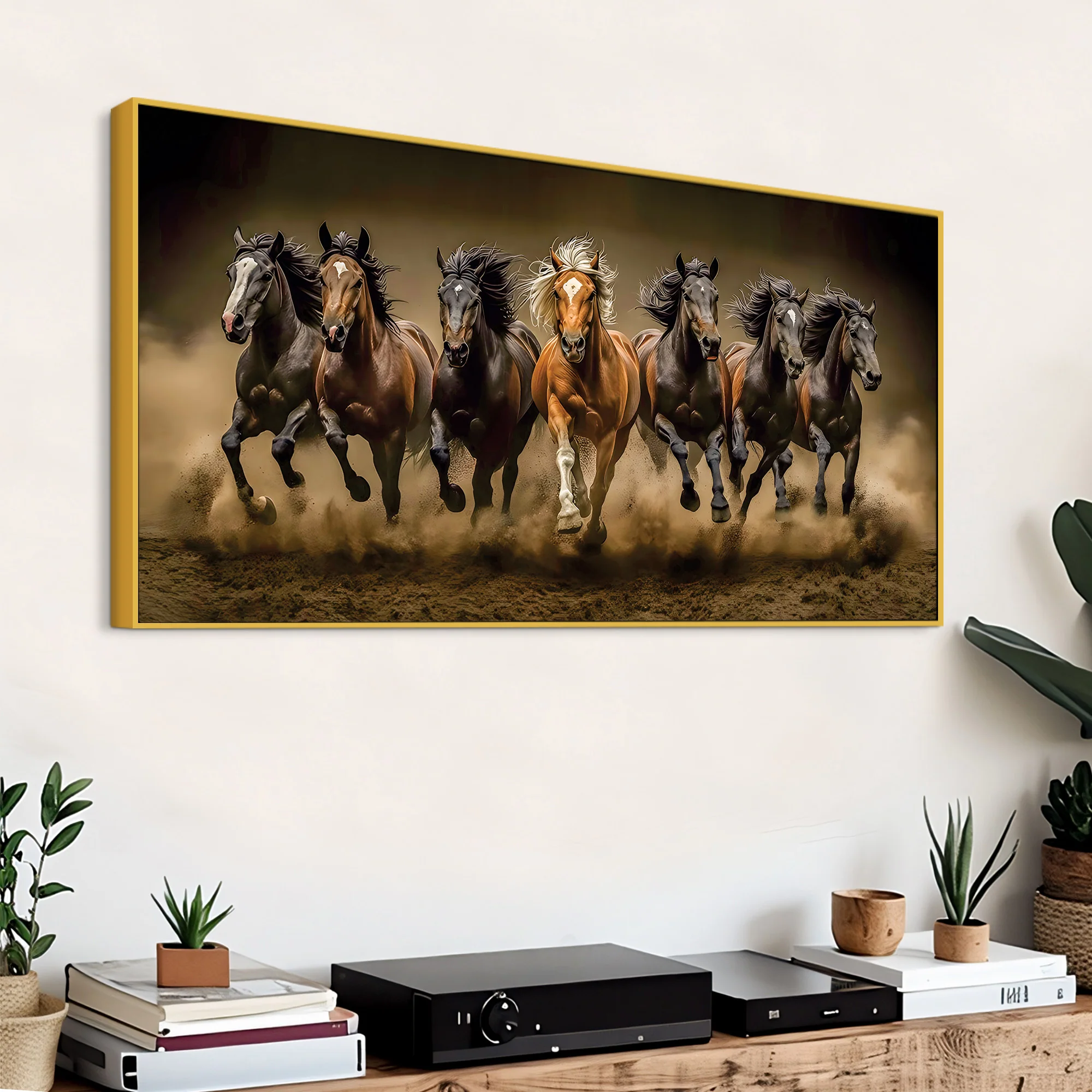Seven Furious Horses Running Canvas Wall Painting - Image 4