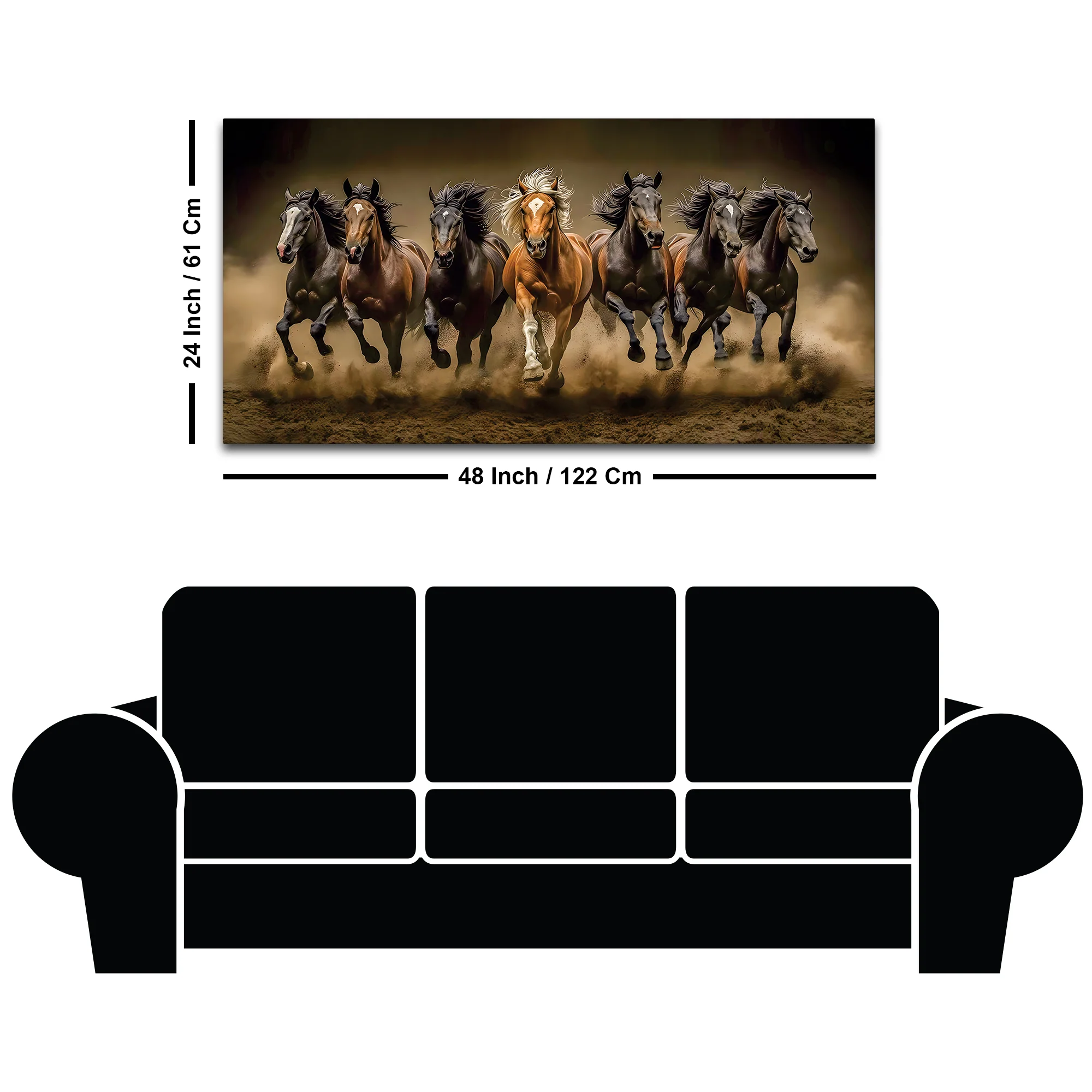 Seven Furious Horses Running Canvas Wall Painting - Image 8