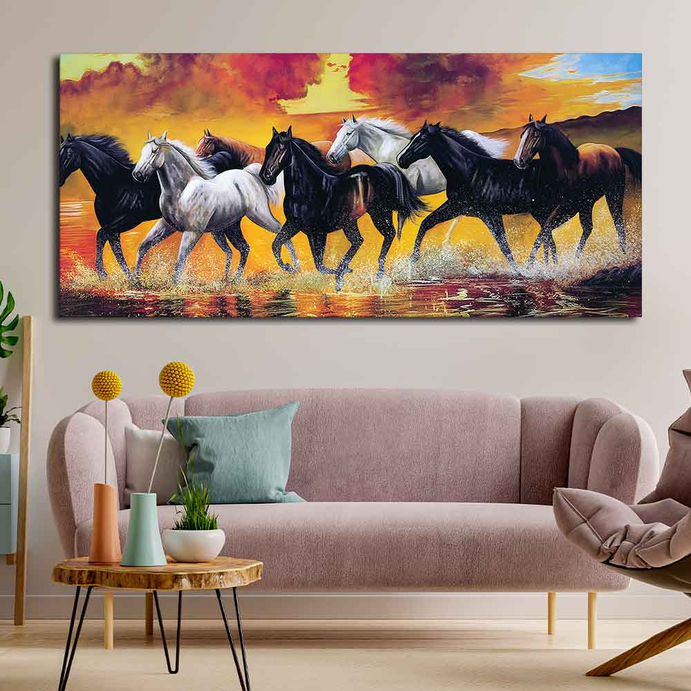 Seven Horse Running Abstract Wall Painting - Image 2