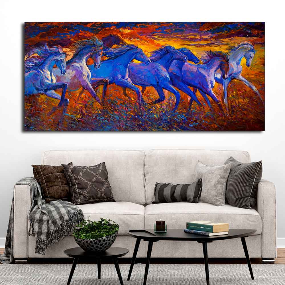 Seven Horse Running in Field Canvas wall Painting - Image 2