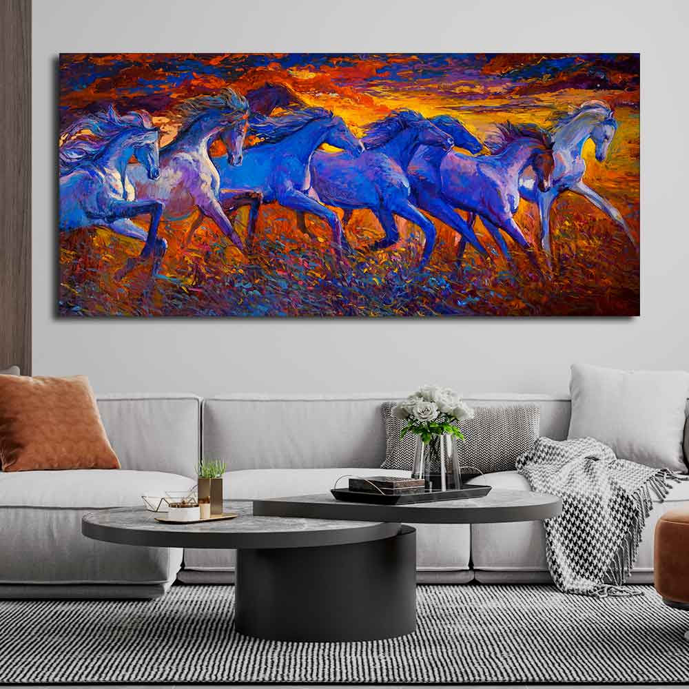 Seven Horse Running in Field Canvas wall Painting - Image 3