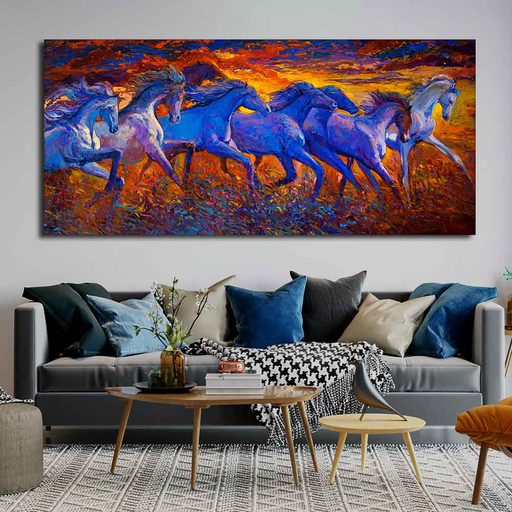Seven Horse Running in Field Canvas wall Painting - Image 4