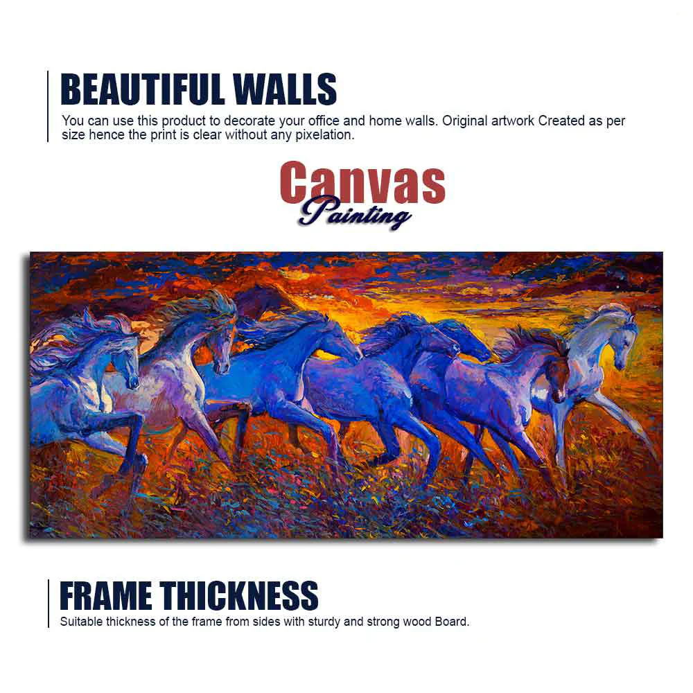 Seven Horse Running in Field Canvas wall Painting - Image 6