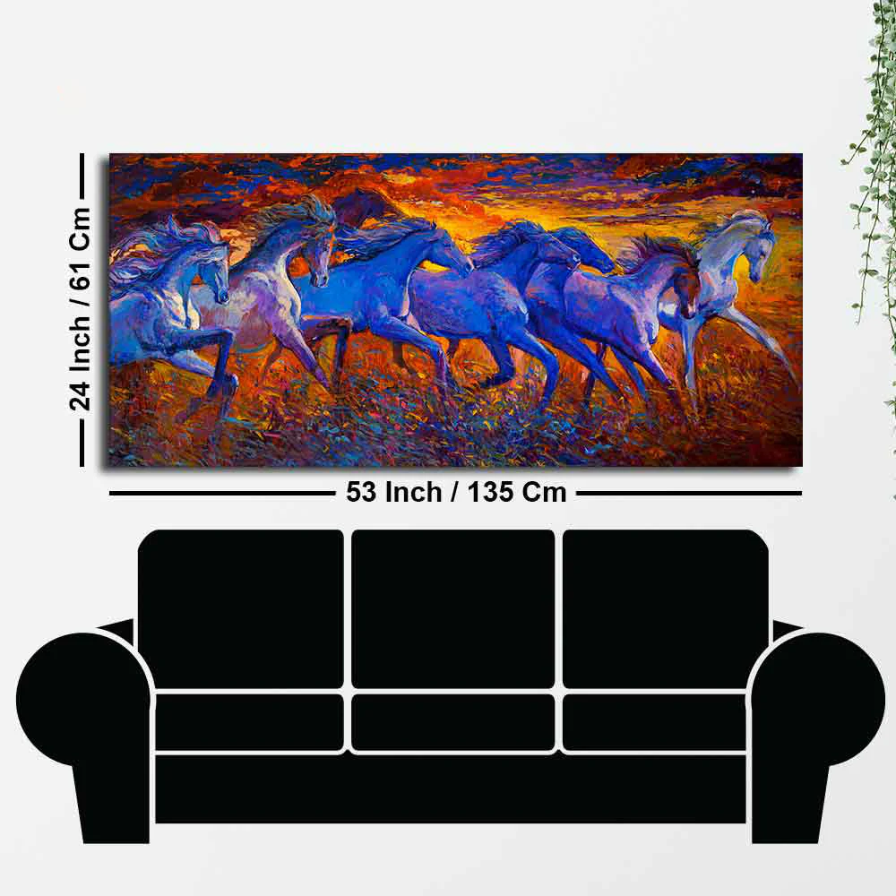 Seven Horse Running in Field Canvas wall Painting - Image 7