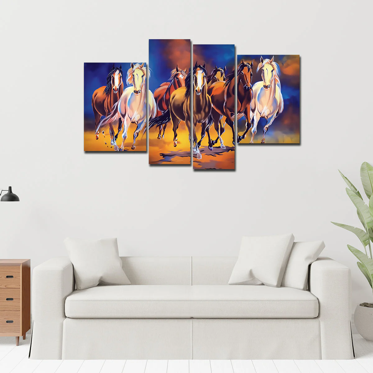 Seven Horses 4 Pieces Premium Canvas Bedroom Wall Painting - Image 3