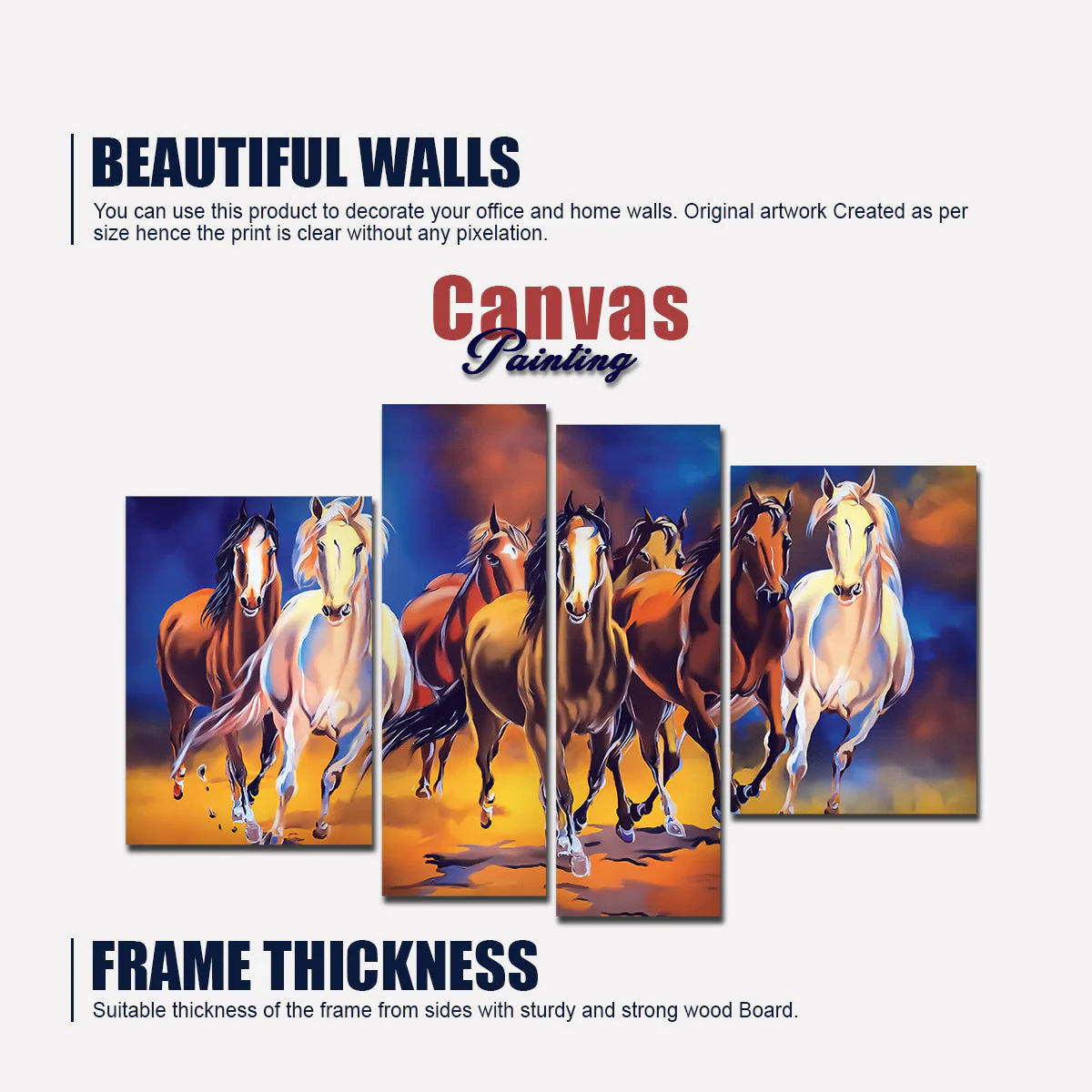 Seven Horses 4 Pieces Premium Canvas Bedroom Wall Painting - Image 5