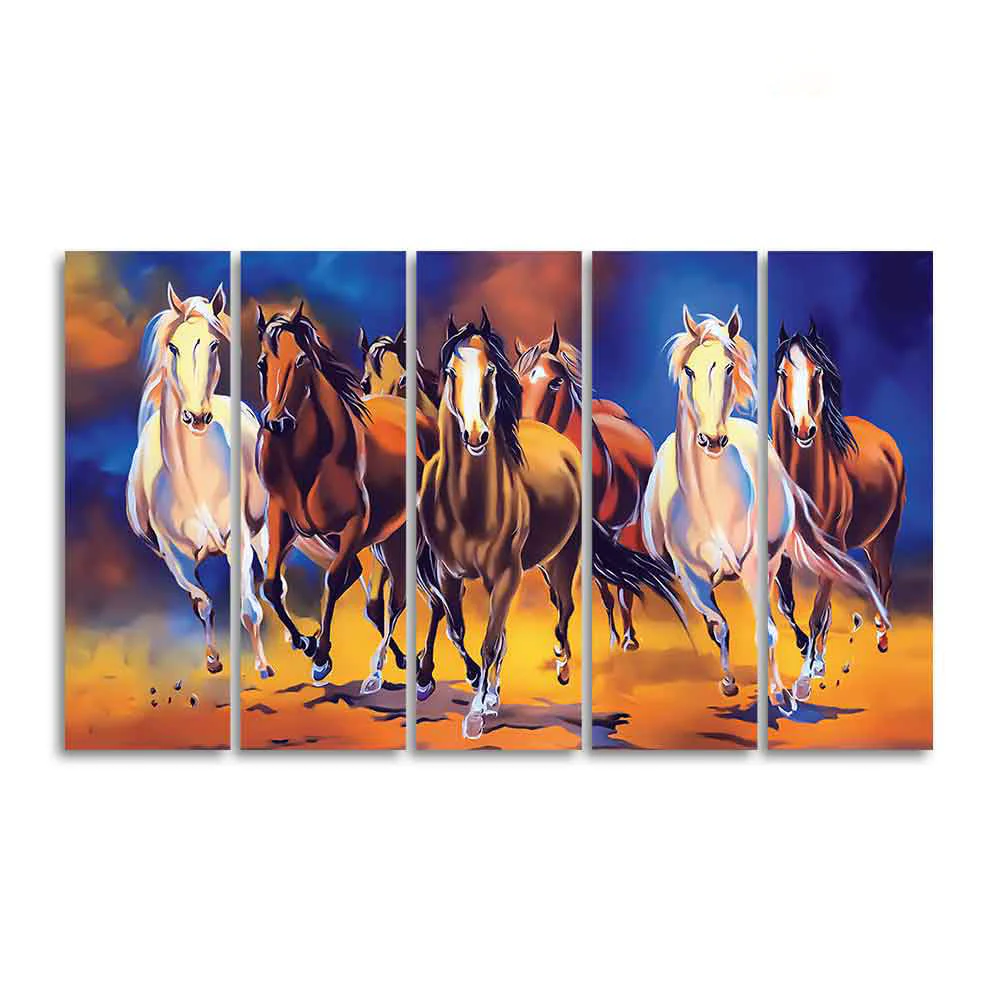 Seven Horses Five Pieces Premium Canvas Bedroom Wall Painting - Image 4