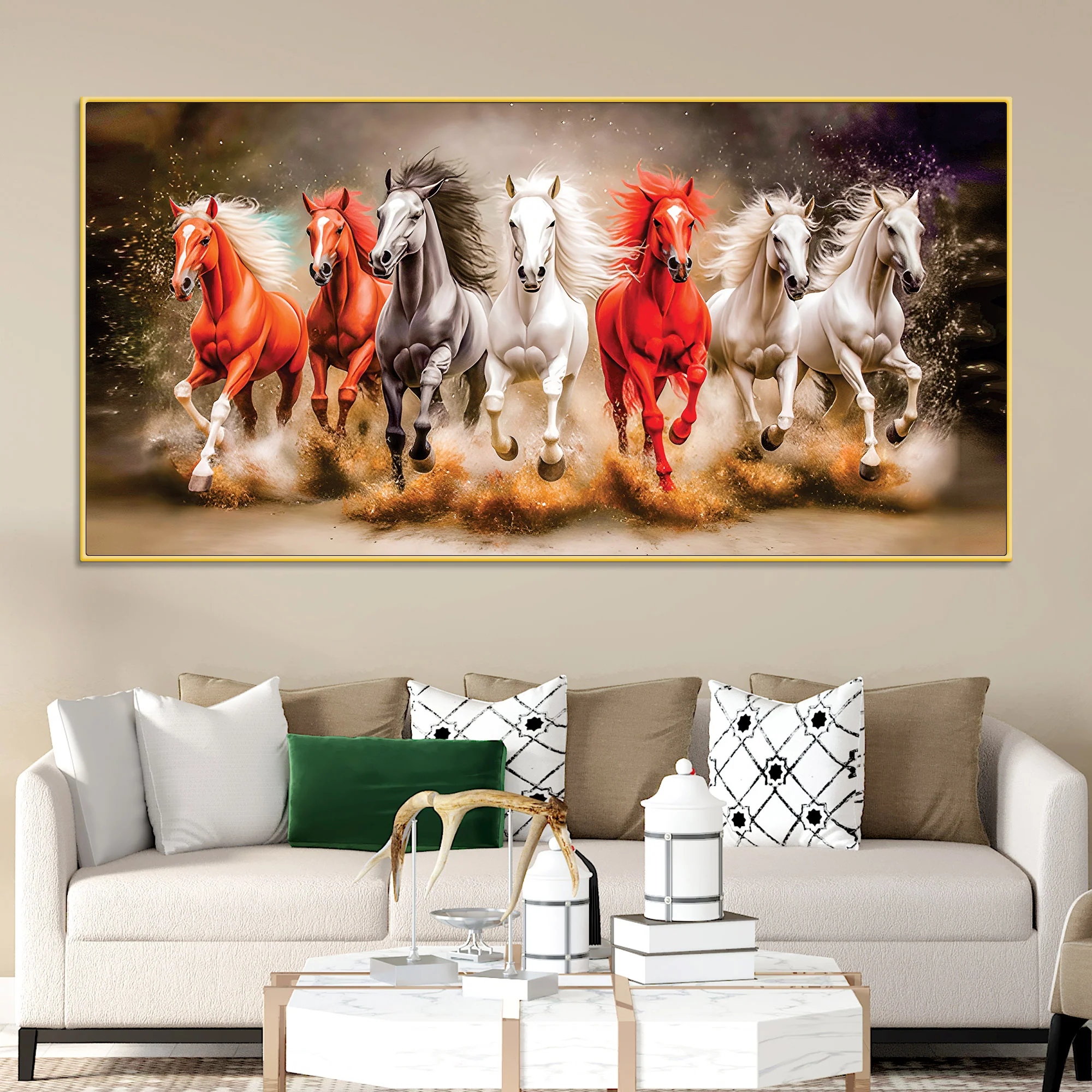 Seven Horses Running Art Canvas Wall Painting - Image 2