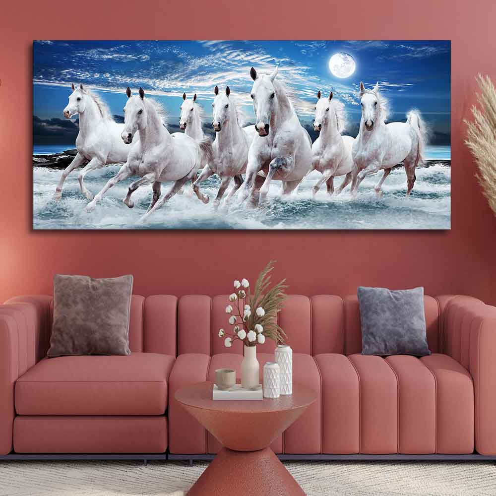 Seven Horses Running at Night Wall Painting - Image 2