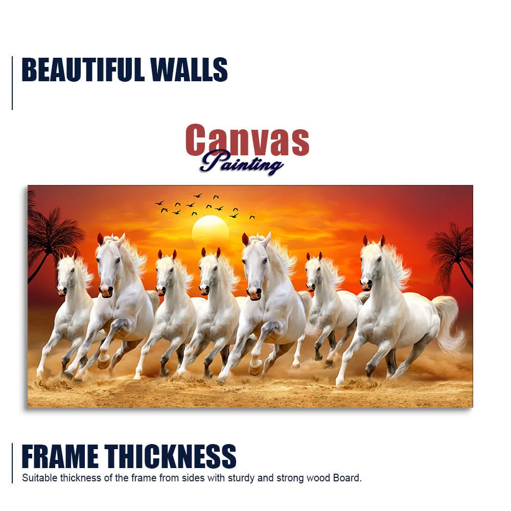 Seven Horses Running at Sunrise Premium Canvas Wall Painting - Image 6