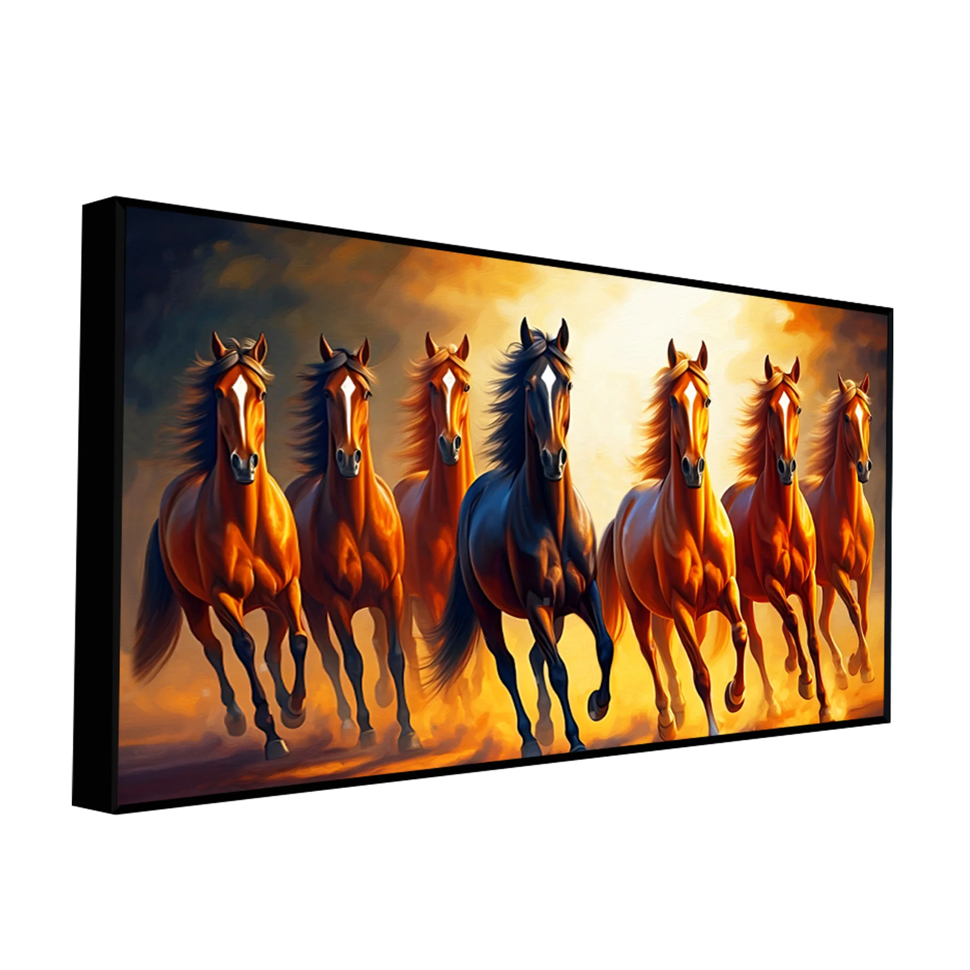 Seven Horses Running at Sunset Wooden Canvas Wall Painting - Image 4