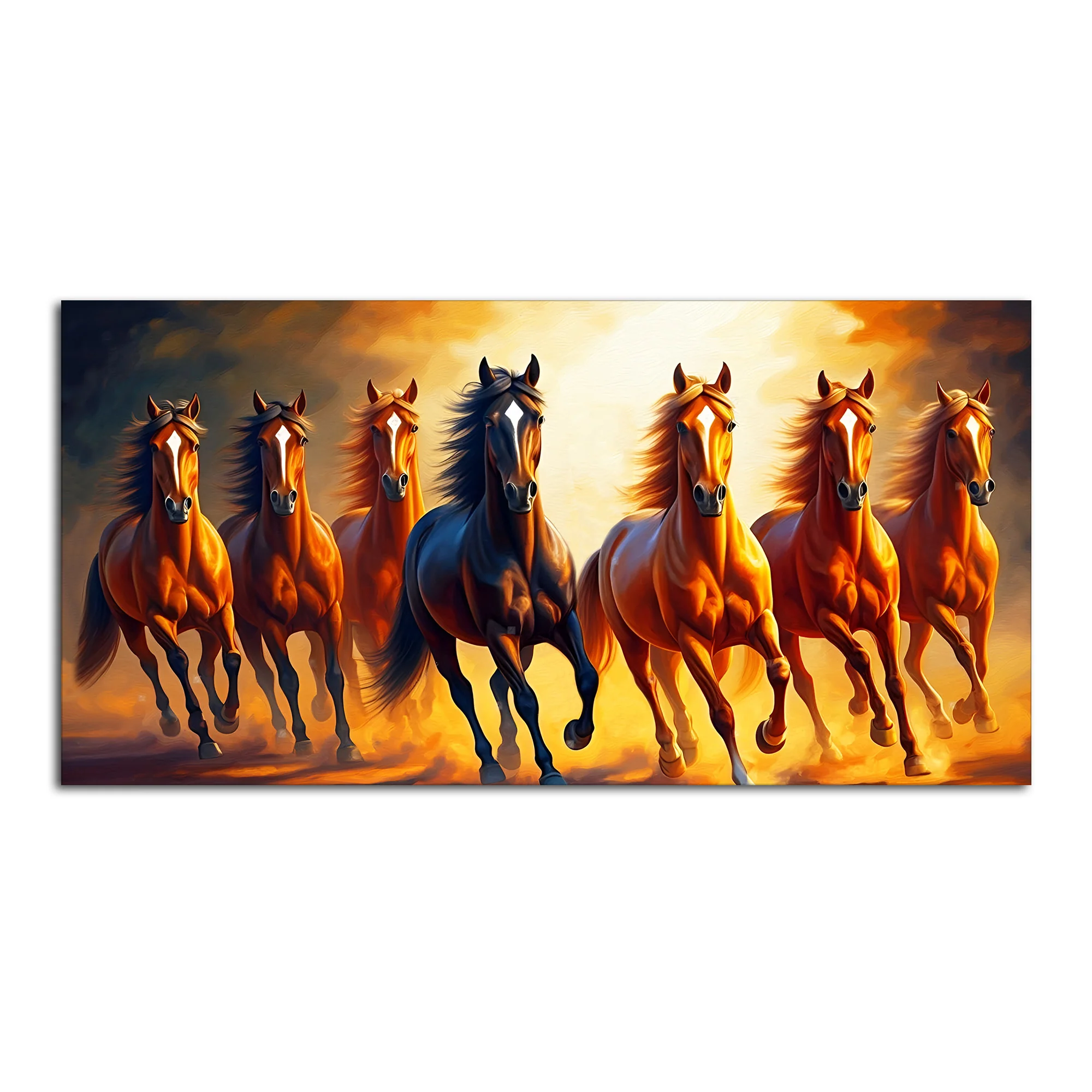 Seven Horses Running at Sunset Wooden Canvas Wall Painting - Image 5