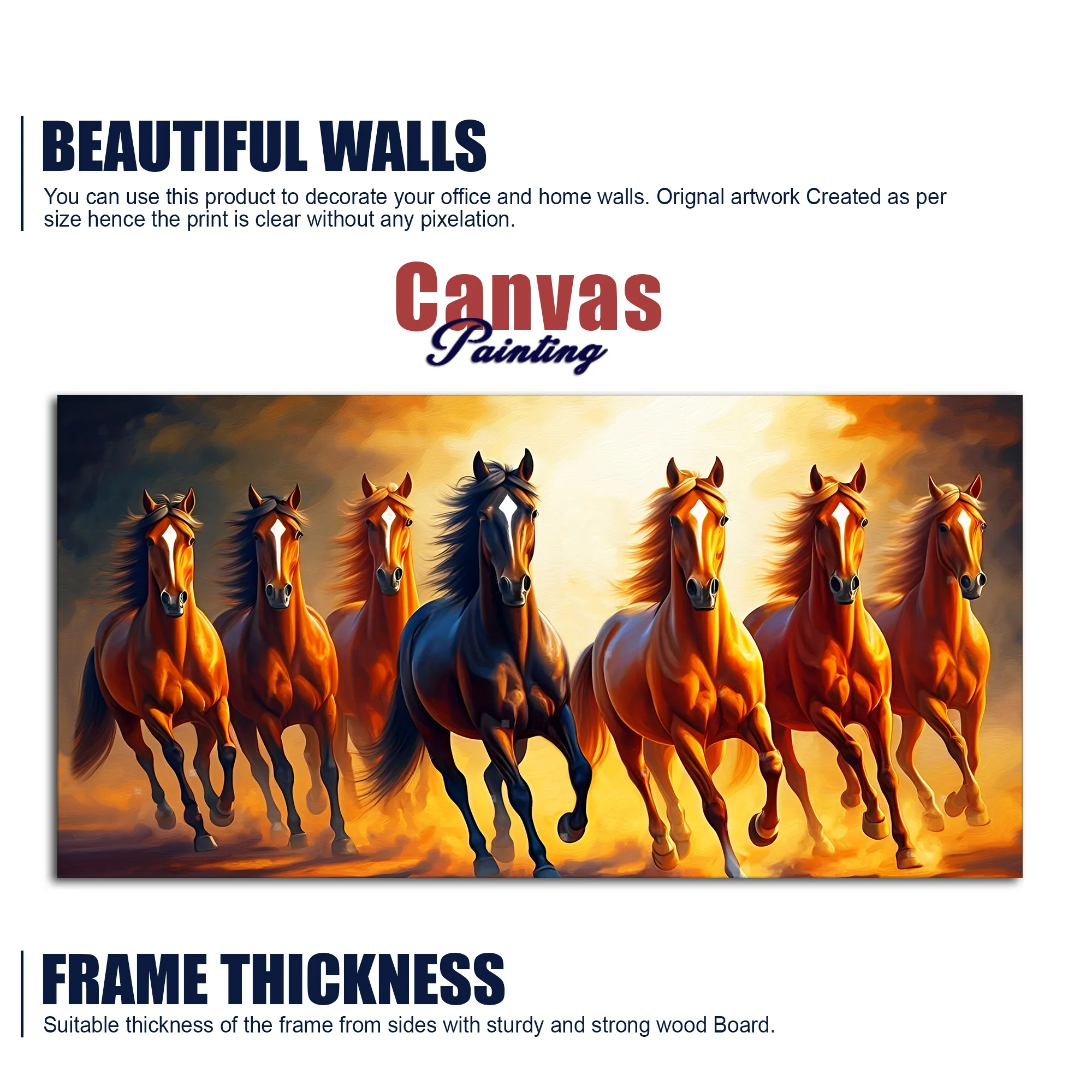 Seven Horses Running at Sunset Wooden Canvas Wall Painting - Image 6