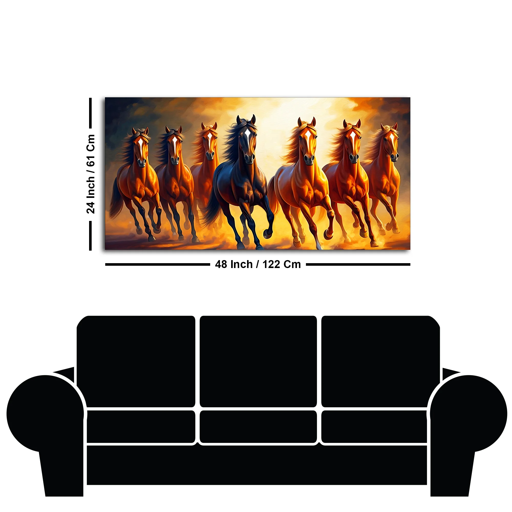 Seven Horses Running at Sunset Wooden Canvas Wall Painting - Image 7