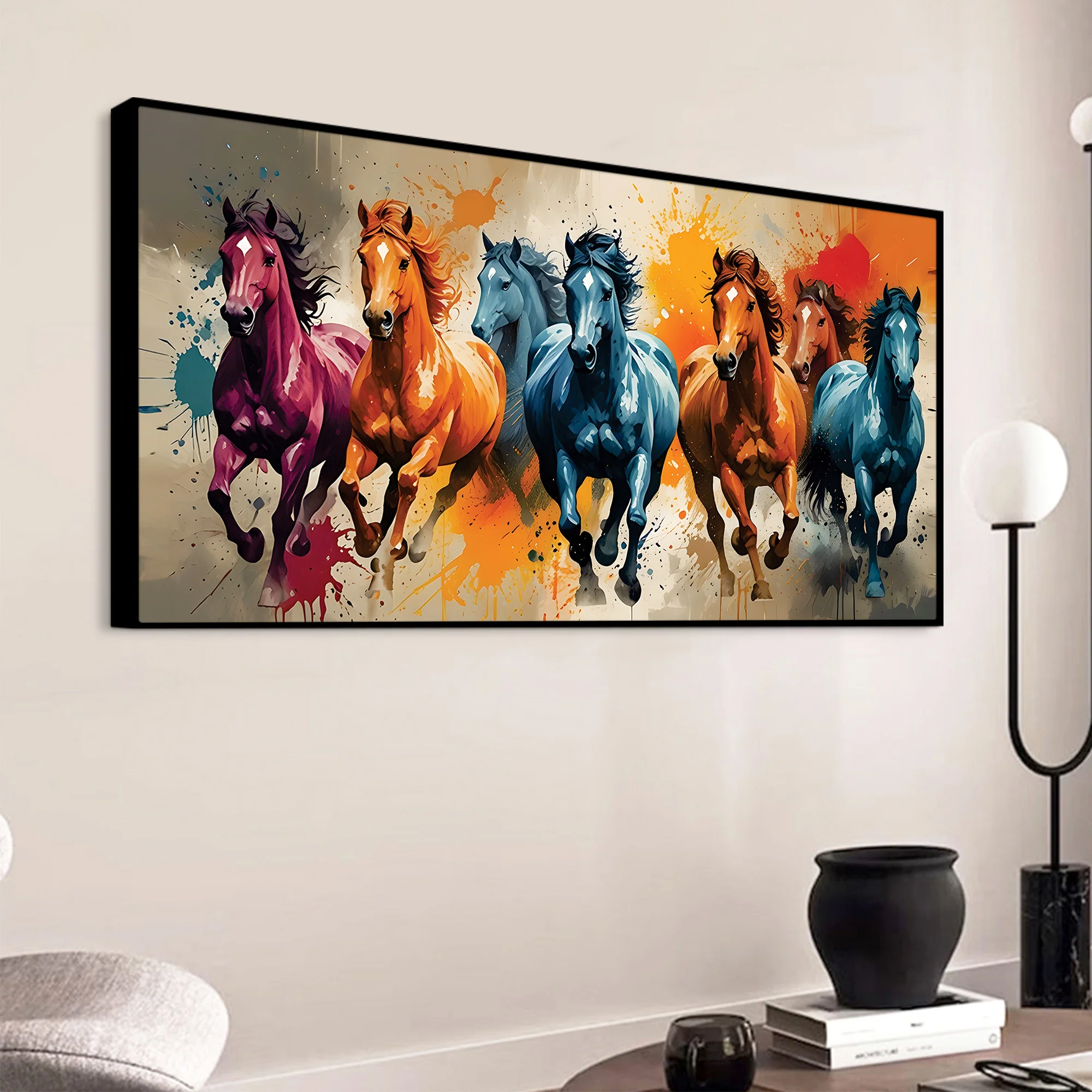Seven Horses Running colorful Watercolor Art Canvas Wall Painting - Image 4