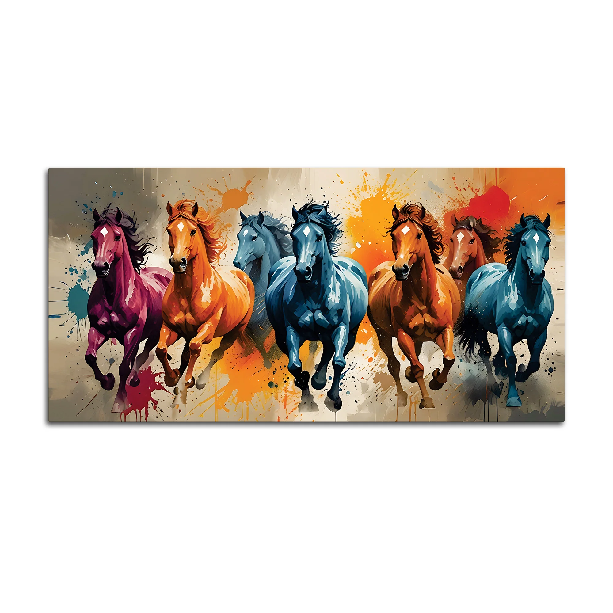 Seven Horses Running colorful Watercolor Art Canvas Wall Painting - Image 7