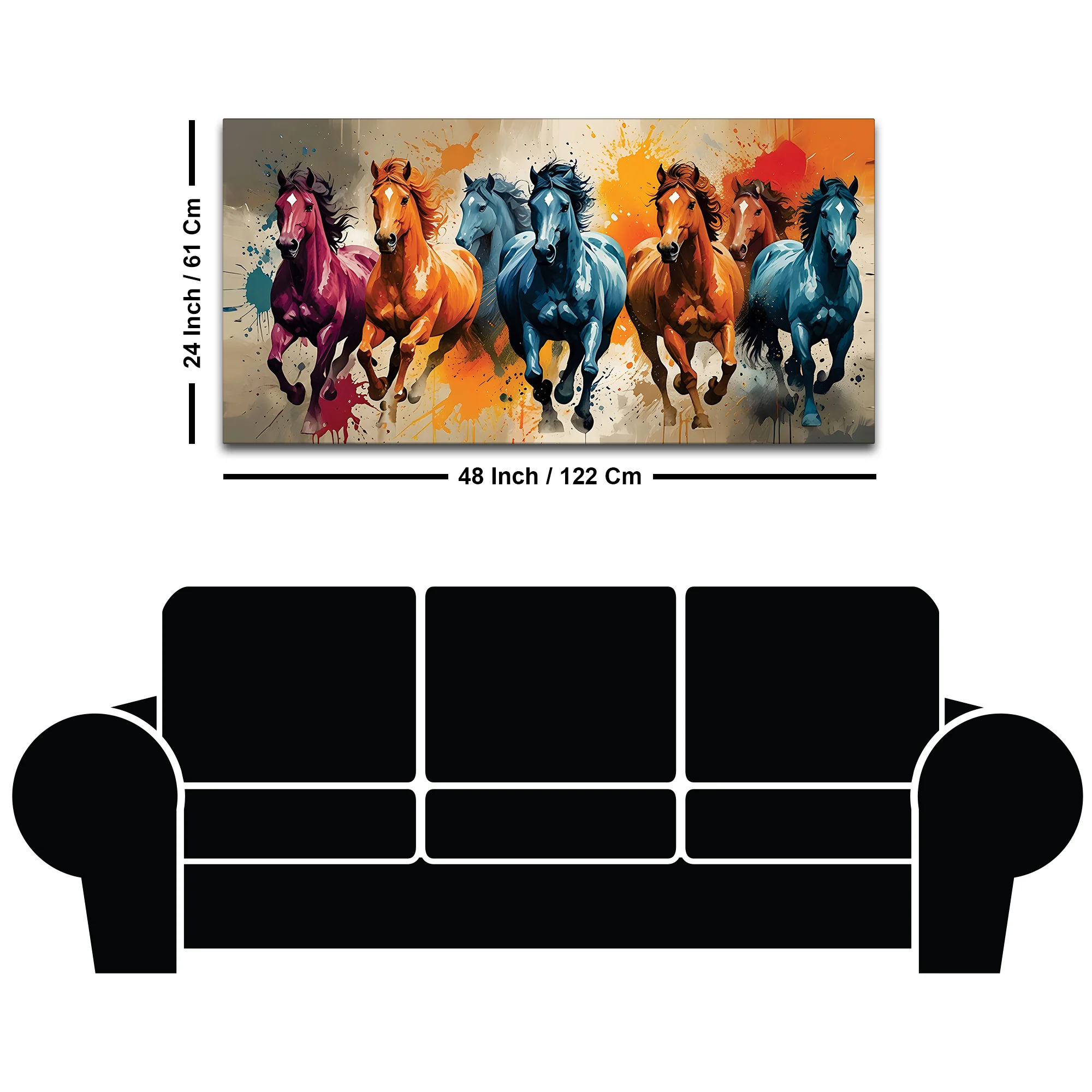 Seven Horses Running colorful Watercolor Art Canvas Wall Painting - Image 8