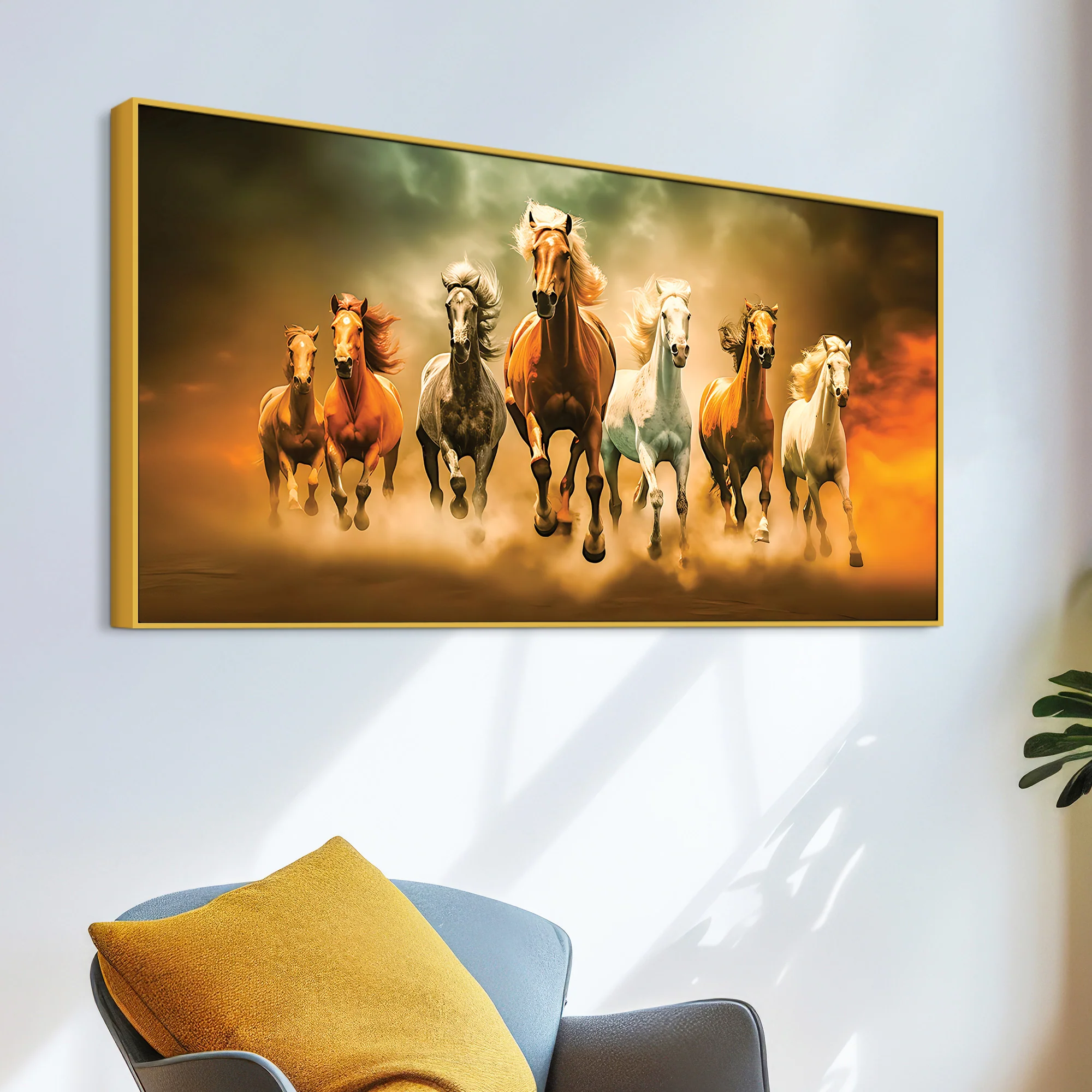 Seven Horses Running in Desert Premium Canvas Wall Painting - Image 4