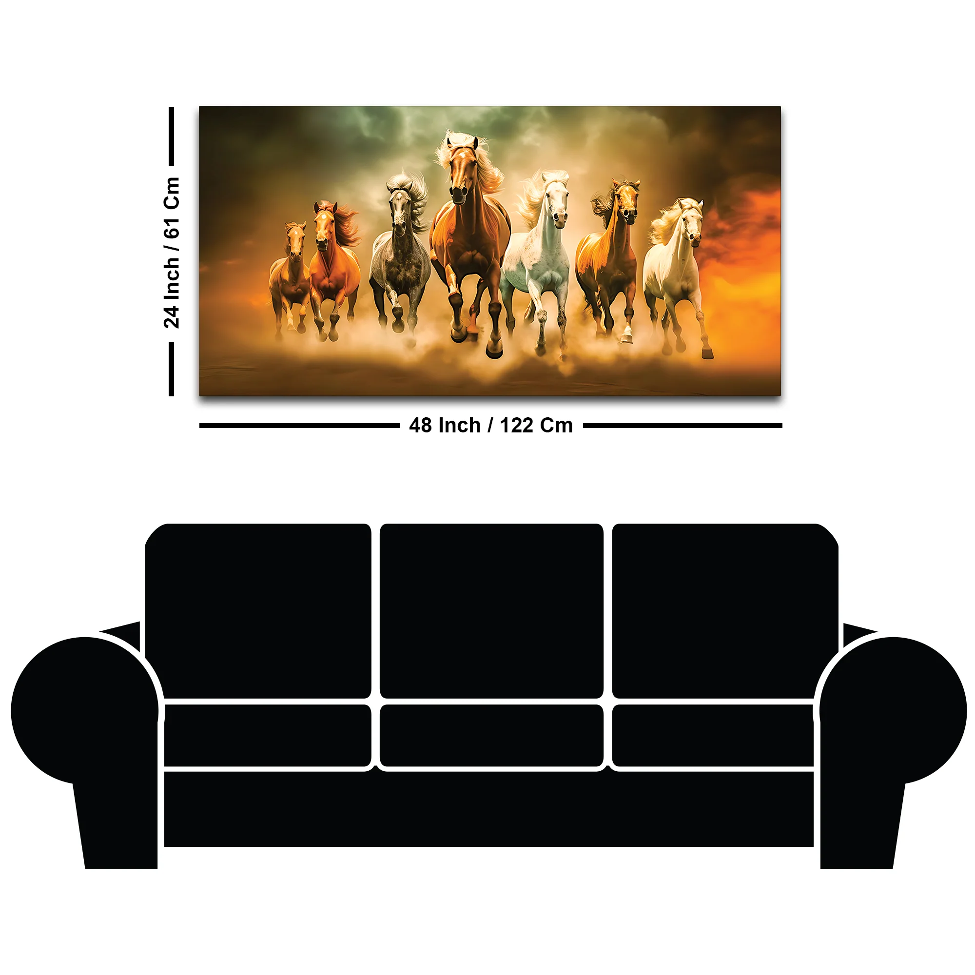 Seven Horses Running in Desert Premium Canvas Wall Painting - Image 8