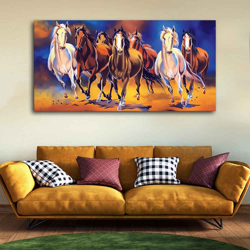 Seven Horses Running in Field Canvas Wall Painting - Image 2