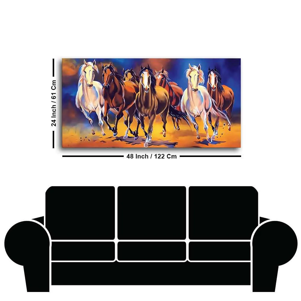 Seven Horses Running in Field Canvas Wall Painting - Image 7