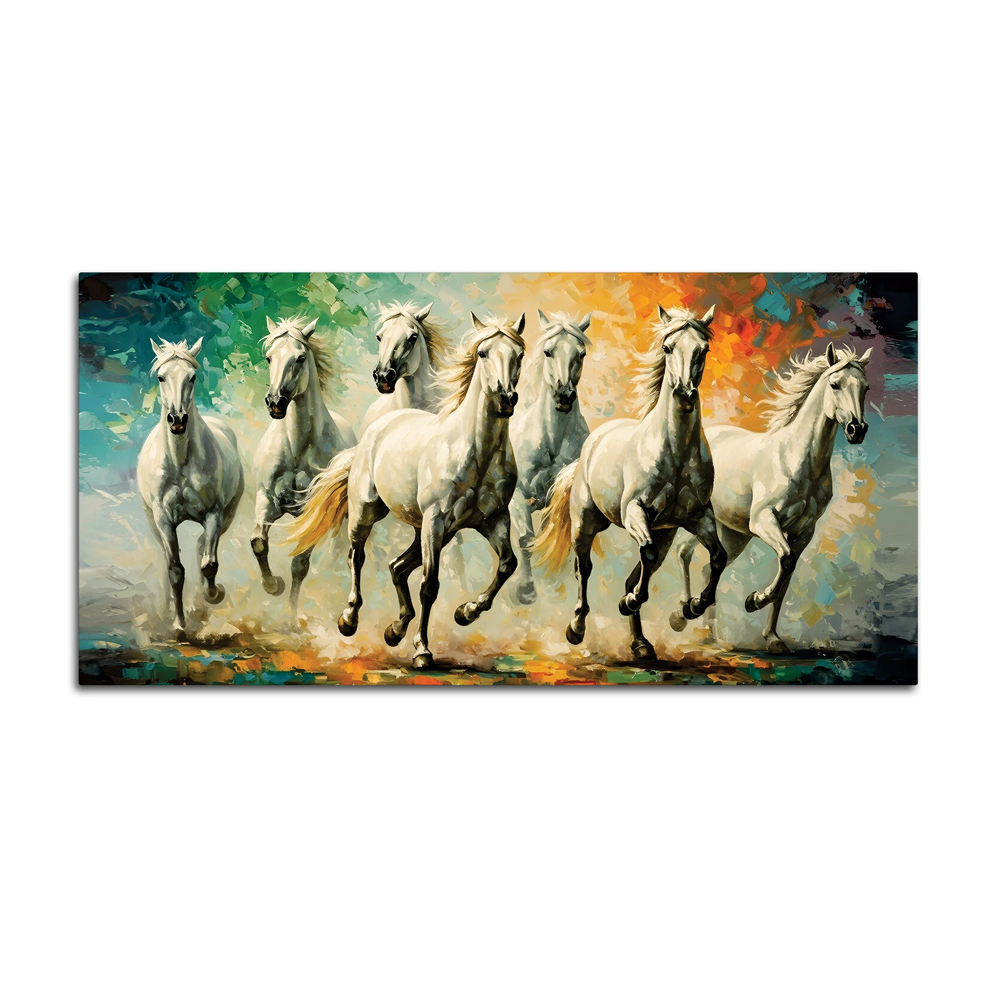 Seven Horses Running Watercolor Art Premium Canvas Wall Painting - Image 7