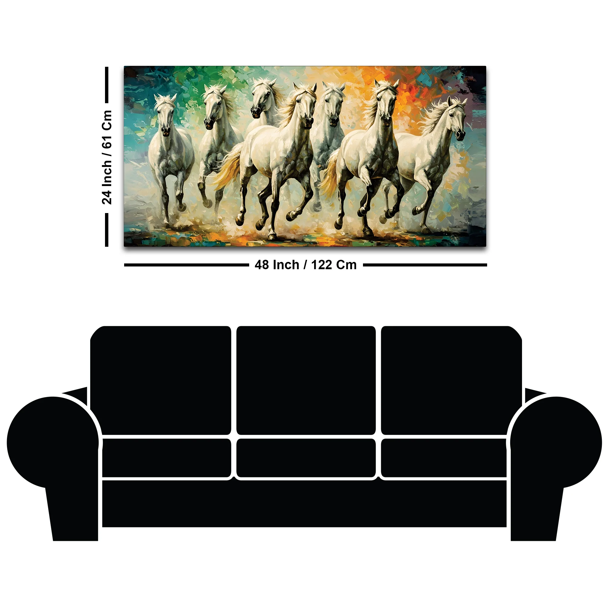 Seven Horses Running Watercolor Art Premium Canvas Wall Painting - Image 8