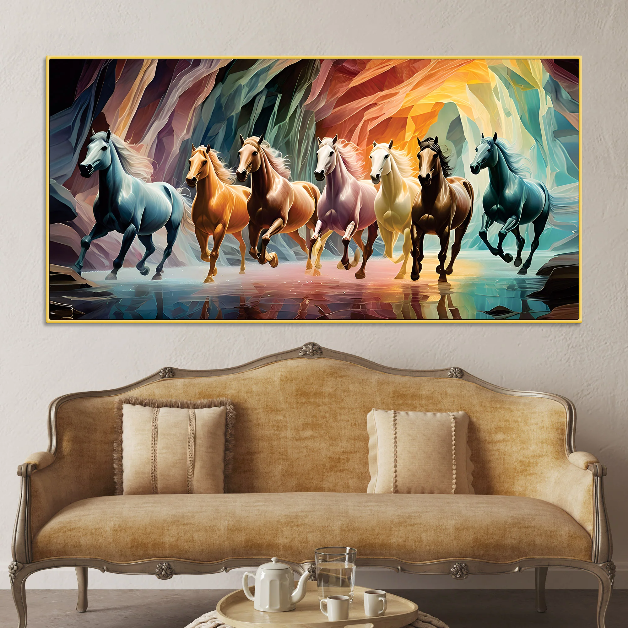 Seven Luminescent Horses Galloping Premium Wall Painting - Image 2