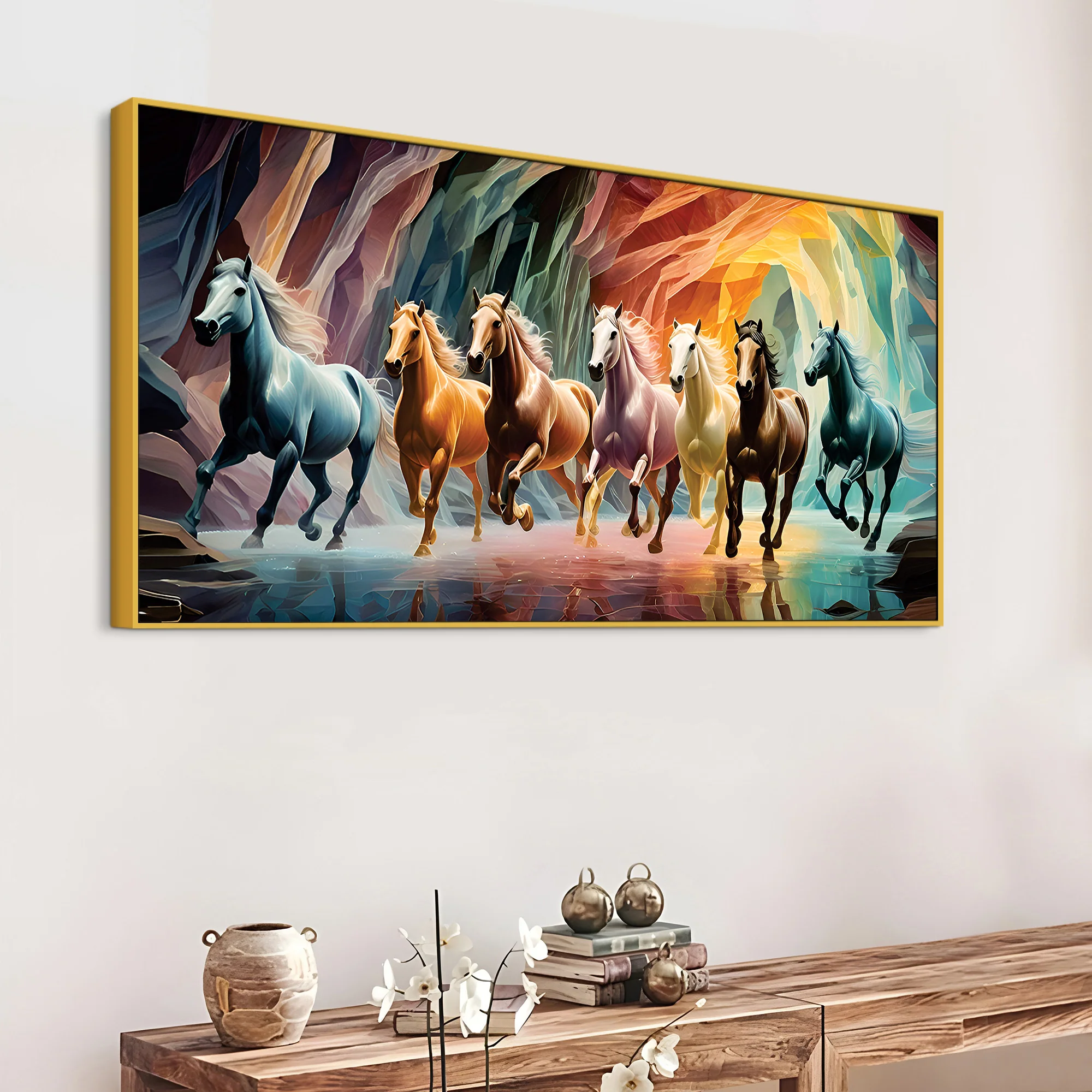Seven Luminescent Horses Galloping Premium Wall Painting - Image 4