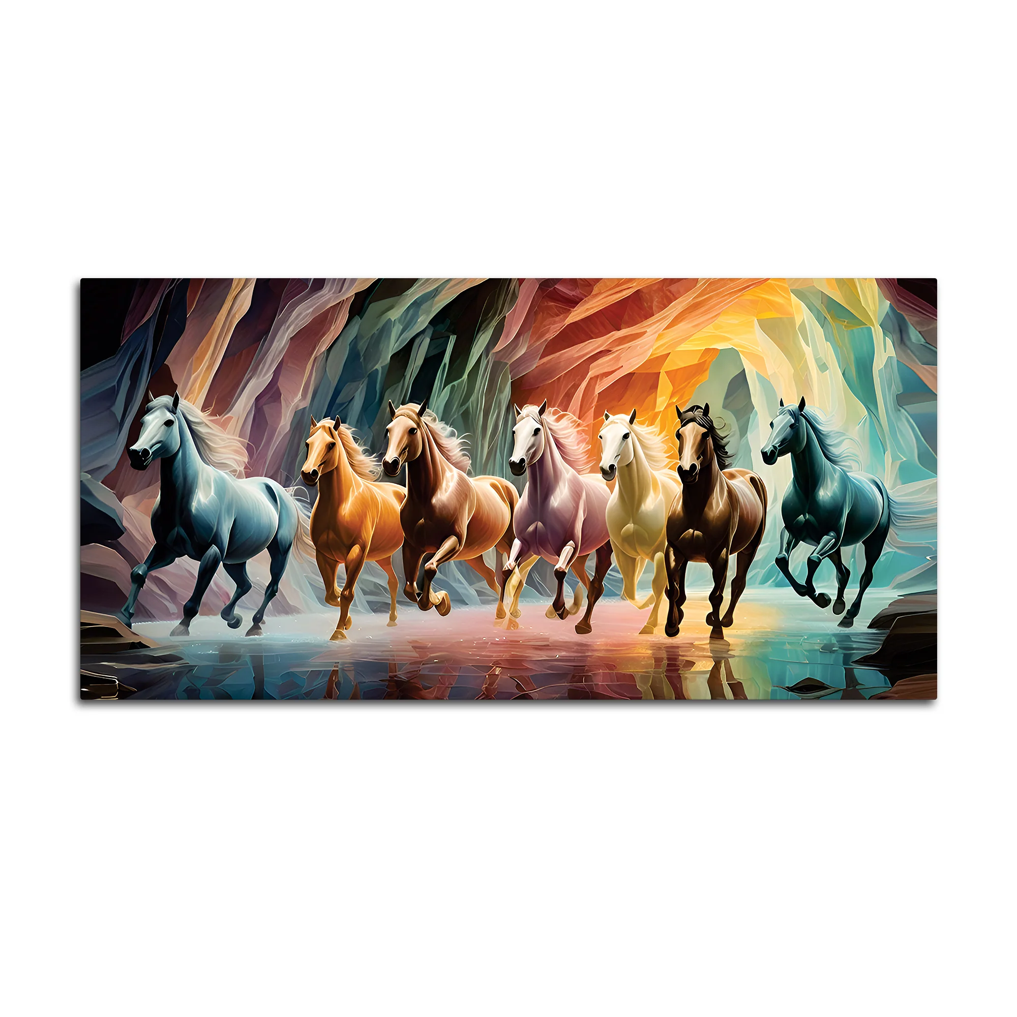 Seven Luminescent Horses Galloping Premium Wall Painting - Image 8