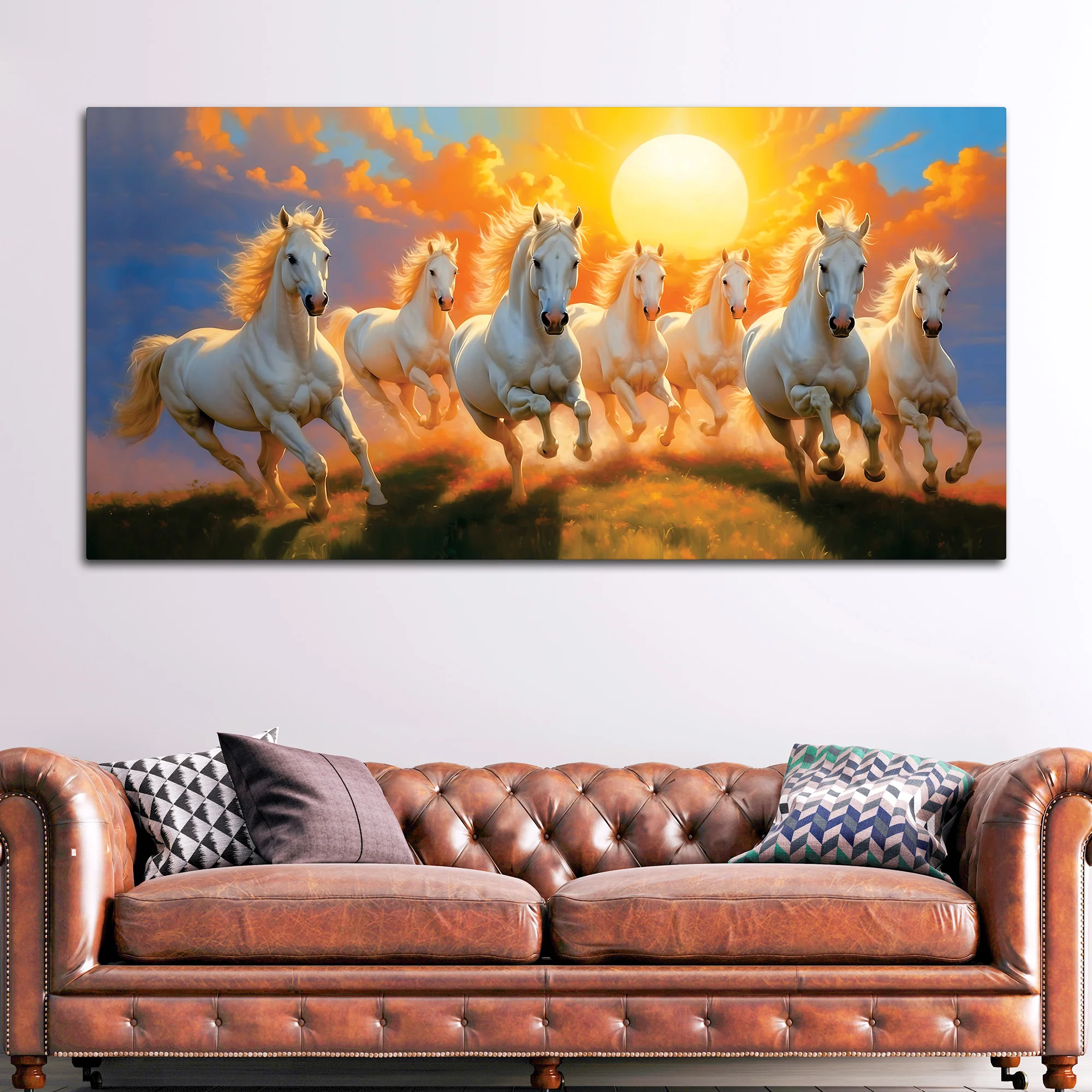Seven Running Horses at Dawn Canvas Wall Painting - Image 3