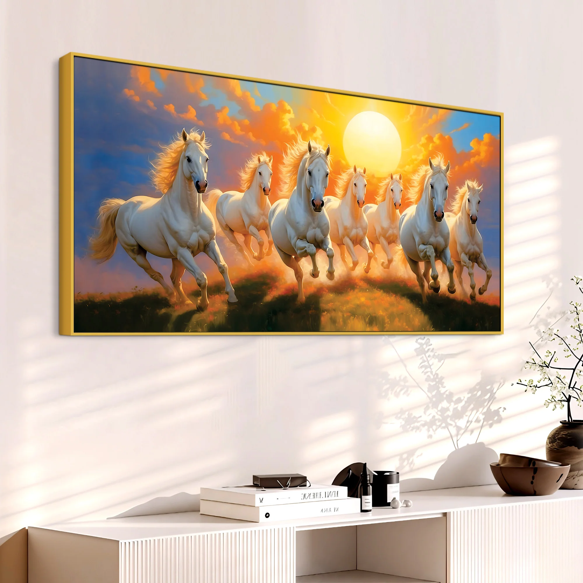 Seven Running Horses at Dawn Canvas Wall Painting - Image 4