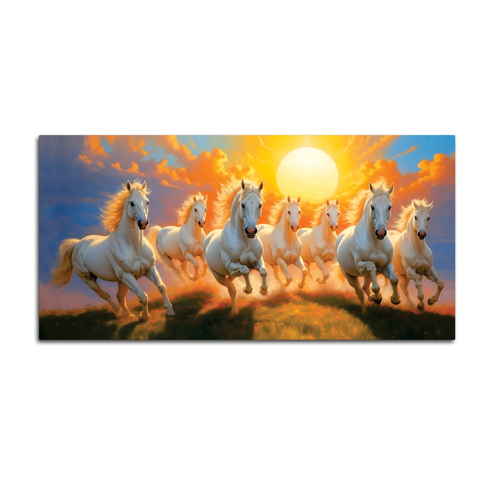 Seven Running Horses at Dawn Canvas Wall Painting - Image 8